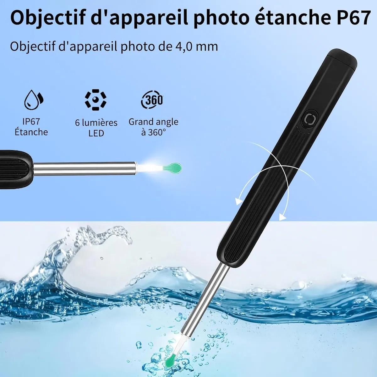 Earo Oreille Otoscope 1080p Hd Kit Camera Oreille, Earo Vision-Caméra Oreille Nettoyage Ip67 Étanche, Endoscope Wifi Nettoyant Oreille Kit Avec 6 Lumières Led, Adapté Aux Smartphones Et Tablettes Ios