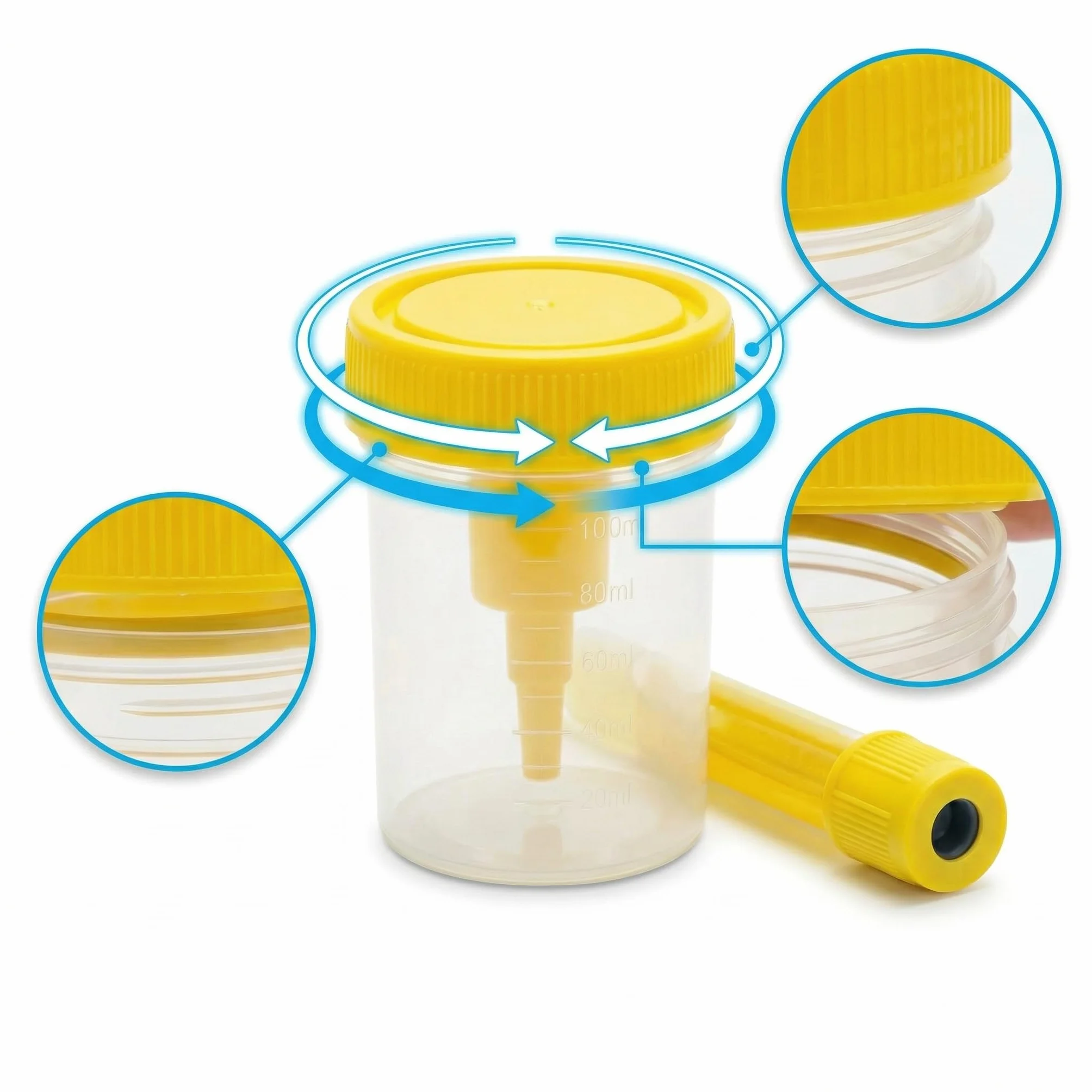 KMINA Kit de Prélèvement d'Urine sous Vide (150 unités), Flacon de 100 ml avec Graduation et Tube sous Vide de 9 ml, Système Clos et Hygiénique