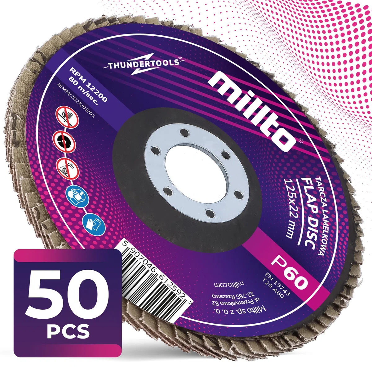 Millto Disque À Lamelles 125x22,2 mm Grain 60 T29 pour Métal Bois Meuleuse Angulaire