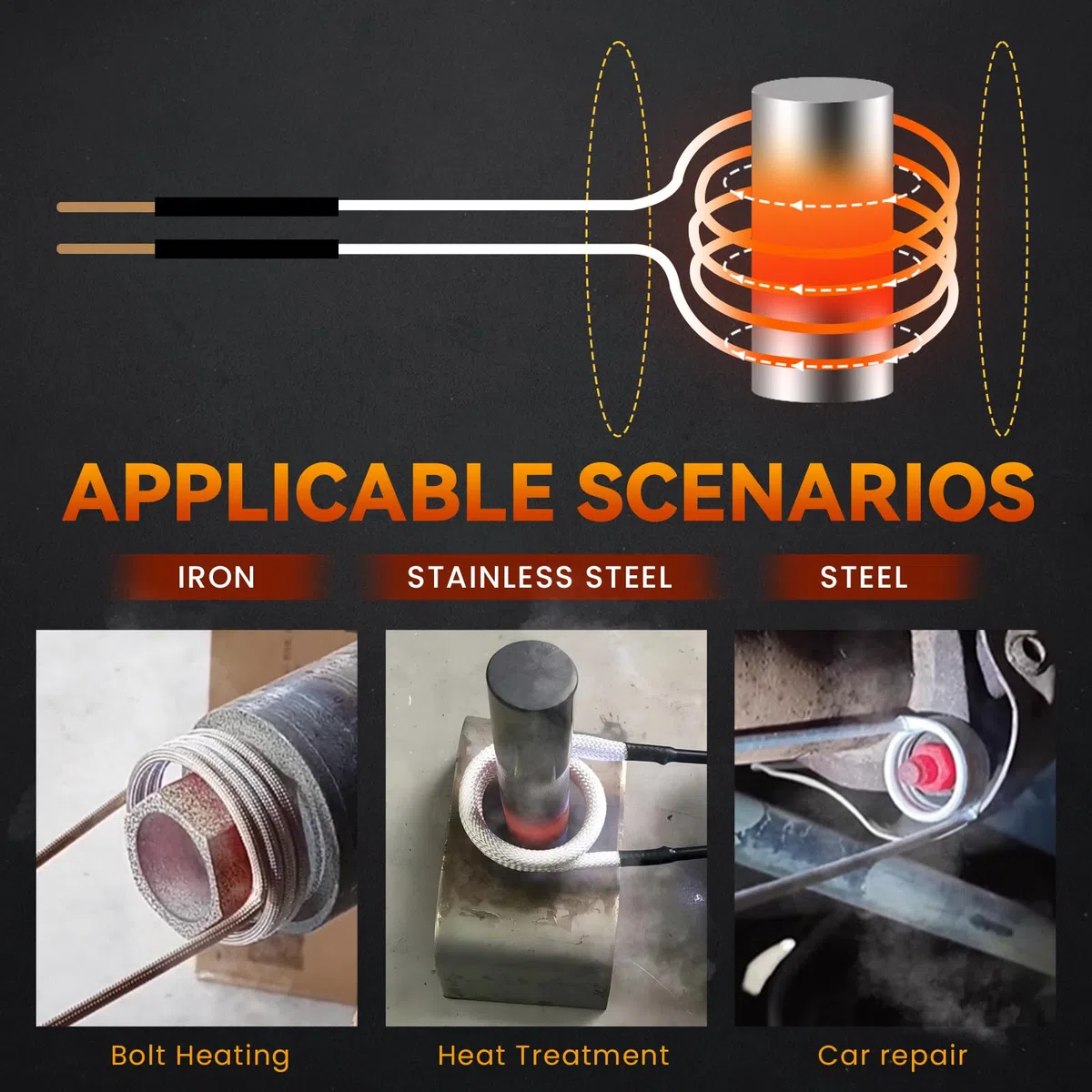 NEWTRY Kit de Chauffage par Induction Magnétique, 1500W, Outil de Dévissage Électromagnétique sans Flamme pour Écrous Rouillés, 8 Bobines, Réparation Automobile, 220V