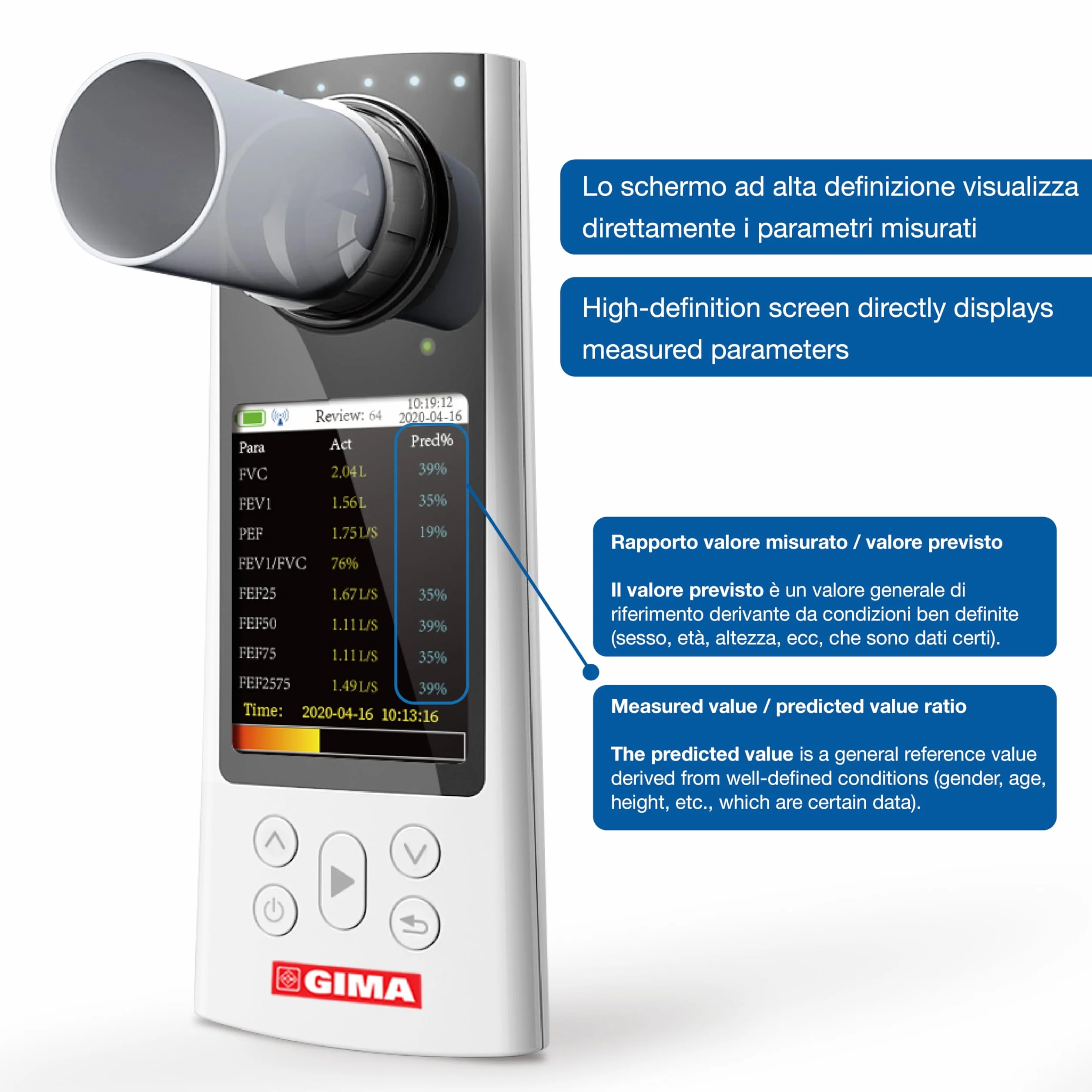 GIMA SP80B Petit spiromètre portable de la fonction pulmonaire