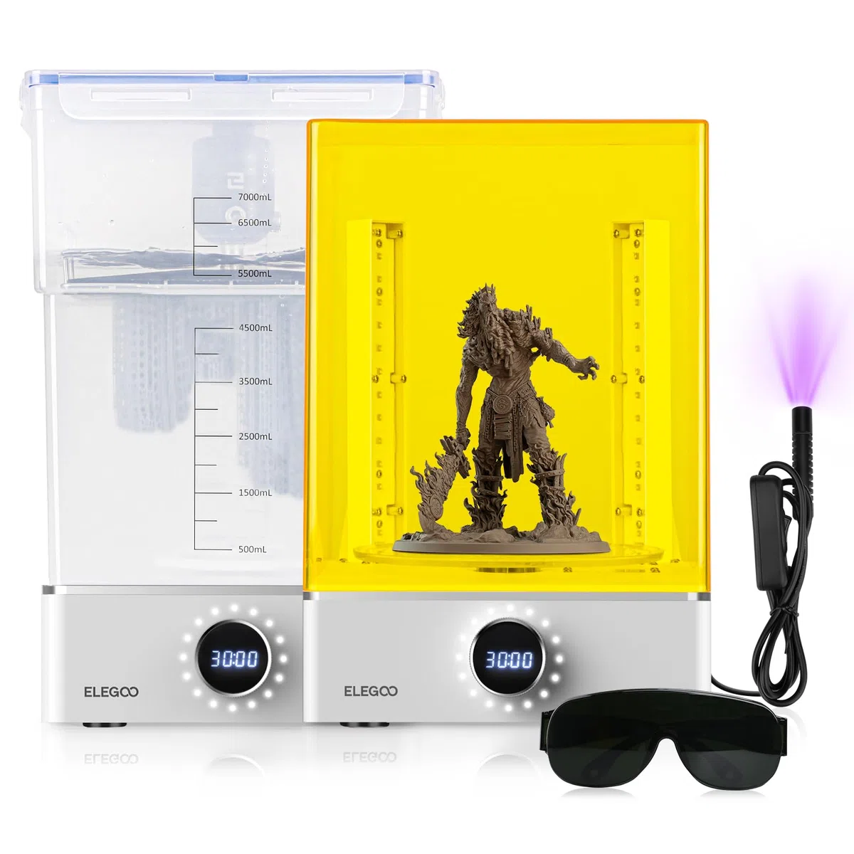 ELEGOO Mercury XS Bundle Machine Wash & Cure Station de Lavage et de Durcissement Séparée pour Les Grands Modèles Imprimés en Résine 3D avec Un Lampe UV Portable, Compatible avec Saturn et Mars