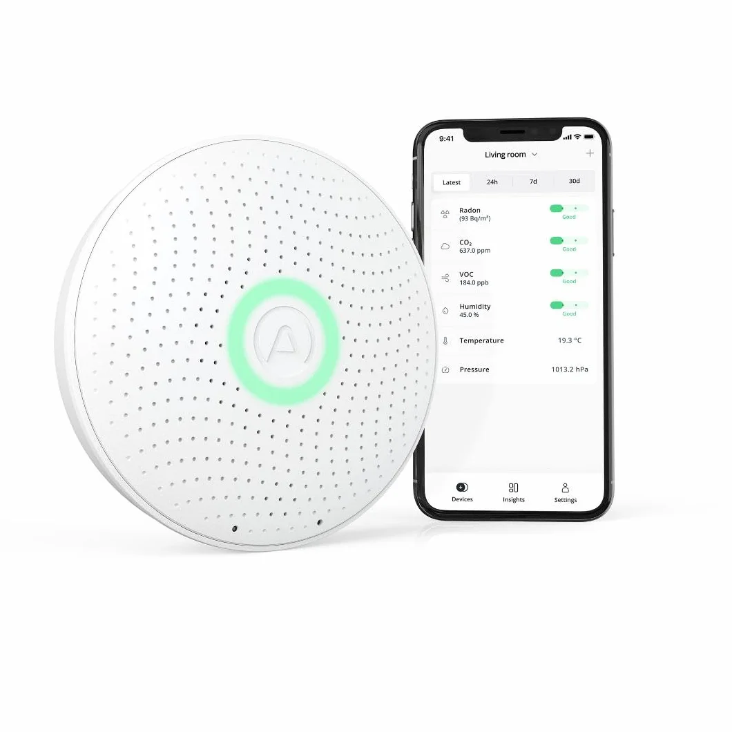Airthings 2930 Wave Plus - Détecteur de Radon et de la Qualité de l’Air avec Détecteur de CO2, COV, Pression Atmosphérique, Humidité et Température