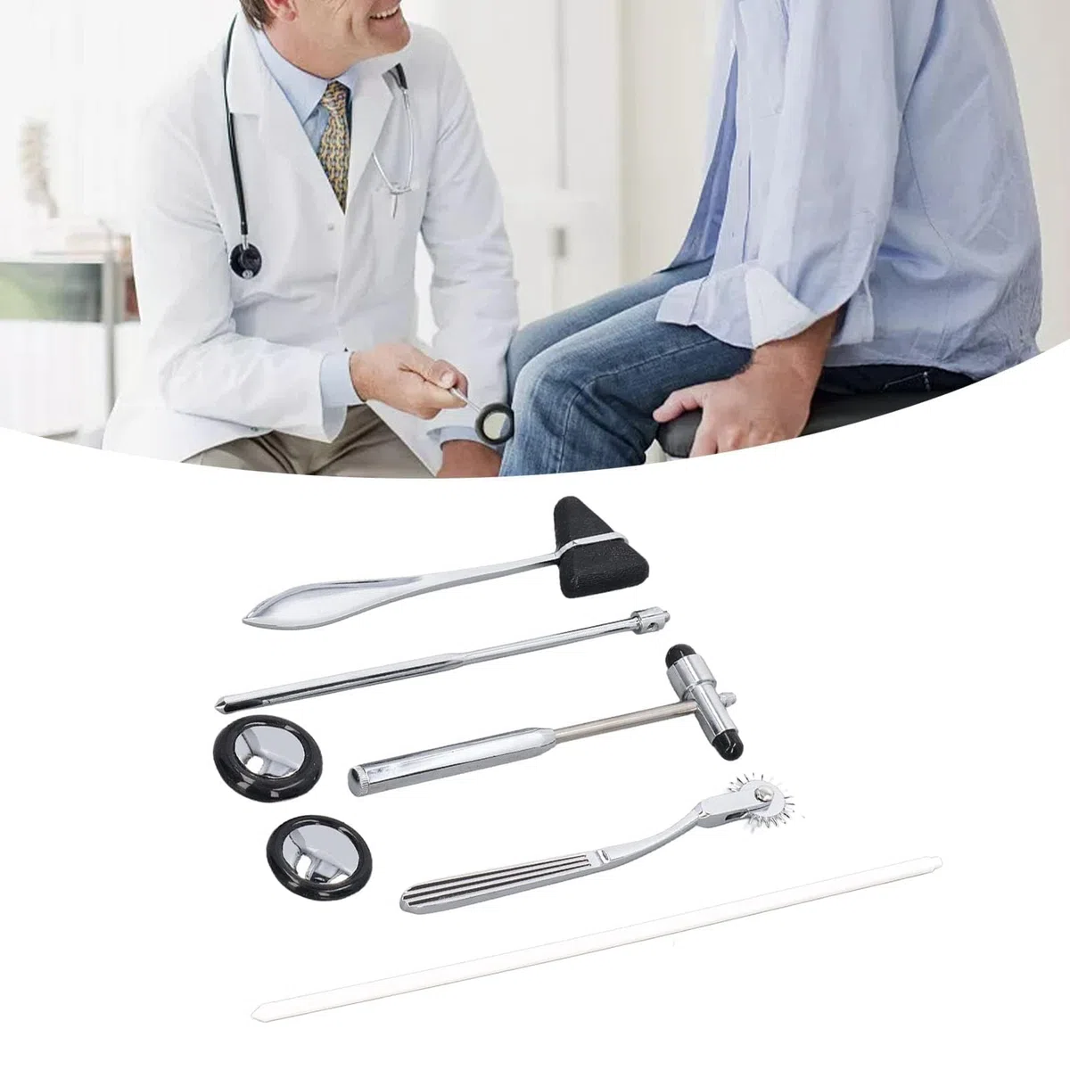 Ensemble 5 Marteaux Neurologiques Acier Inoxydable, Marteau Main Neurologique Portable Multifonctionnel pour Examen Système Nerveux