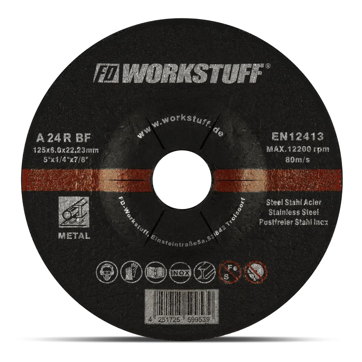 Disques abrasifs FD-Workstuff paquet de 10 Ø 125 x 6 mm pour meuleuses de coupe ou d'angle disques de vadrouille pour acier et métaux non ferreux paquet de 10