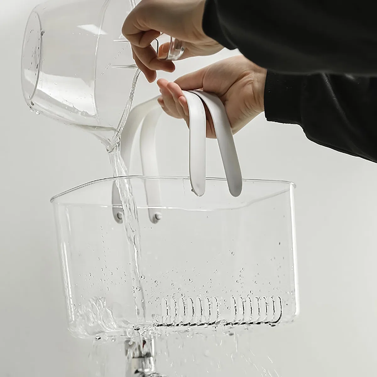 Panier de caddie de douche, panier en plastique transparent avec manche Organisateur de stockage de stockage de douche