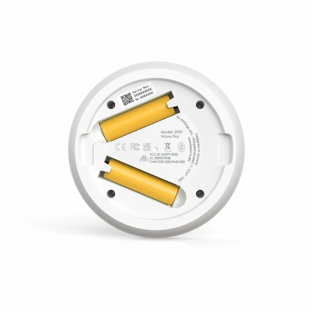 Airthings 2930 Wave Plus - Détecteur de Radon et de la Qualité de l’Air avec Détecteur de CO2, COV, Pression Atmosphérique, Humidité et Température