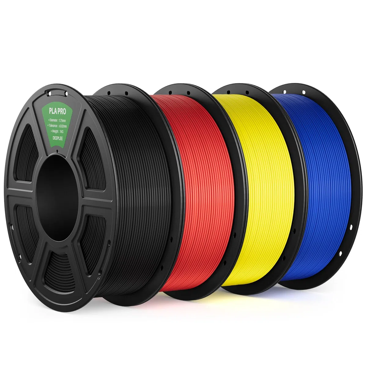 DEEPLEE Filament PLA Pro 1.75 mm 4kg 4 Bobines Noir Rouge Jaune Bleu Haute Résistance pour Imprimantes 3D FDM