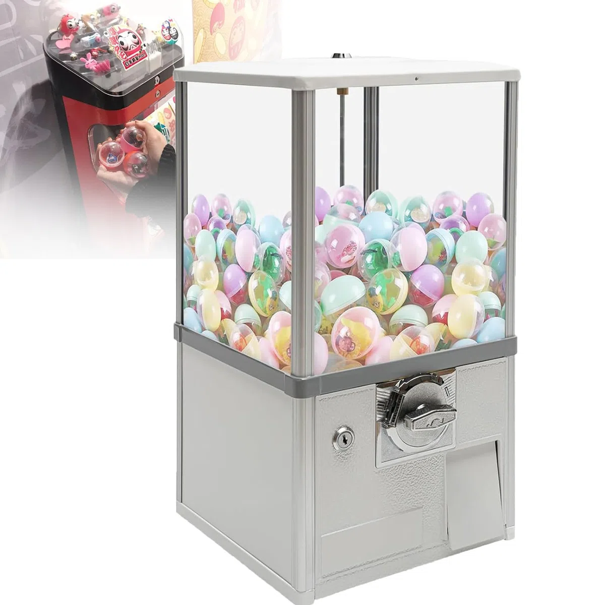 Distributeur Automatique de Boules de Gomme pour Capsules 1,26 Pouces, Bonbons ou Noix, Autoportant, Blanc