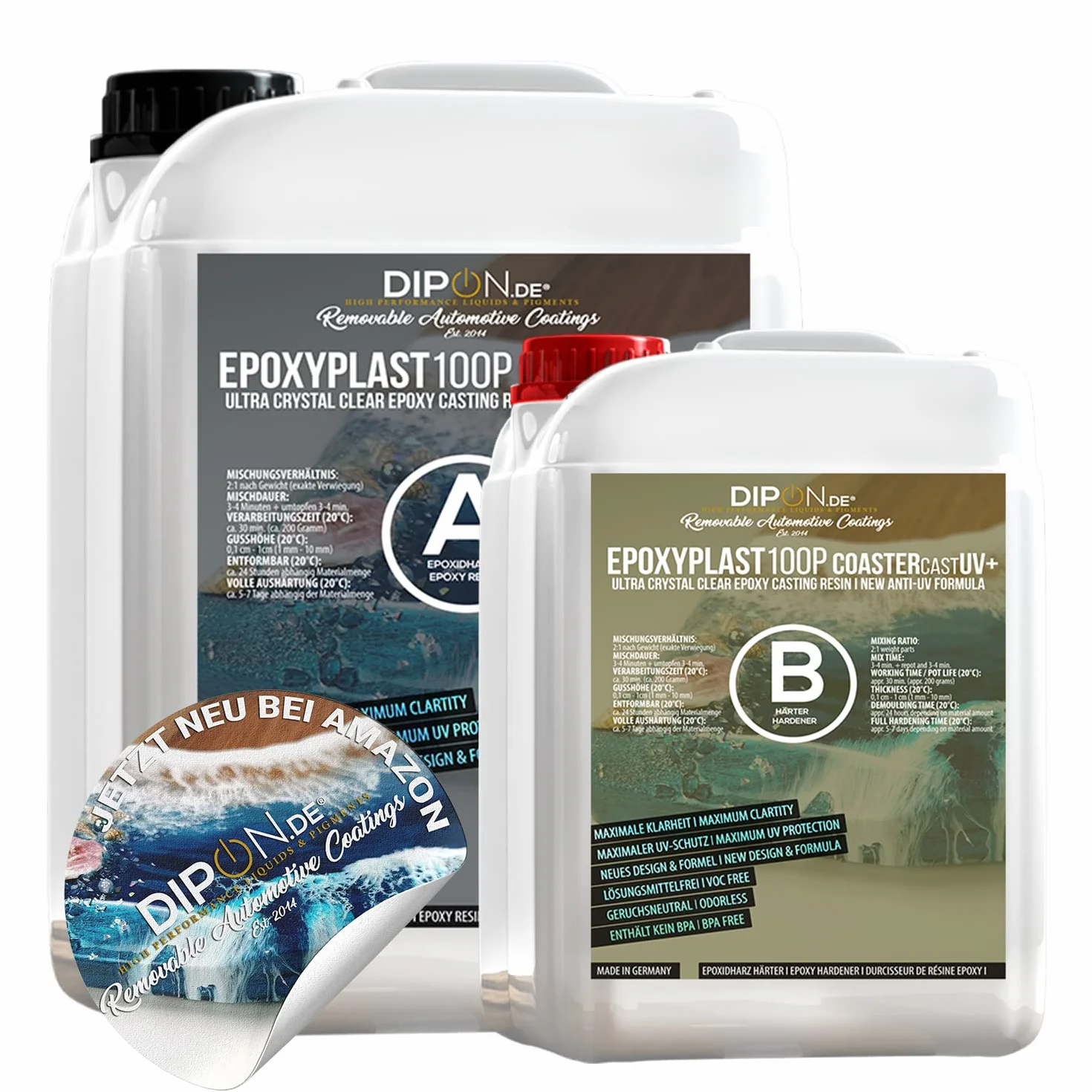 Résine époxy Plast 100P CoasterCast UV + 6,0 kg I Verre transparent & sans bulles I Protection UV maximale I Sans BPA non toxique I Convient pour les marque-pages en résine Art Pendentif Sous-verre