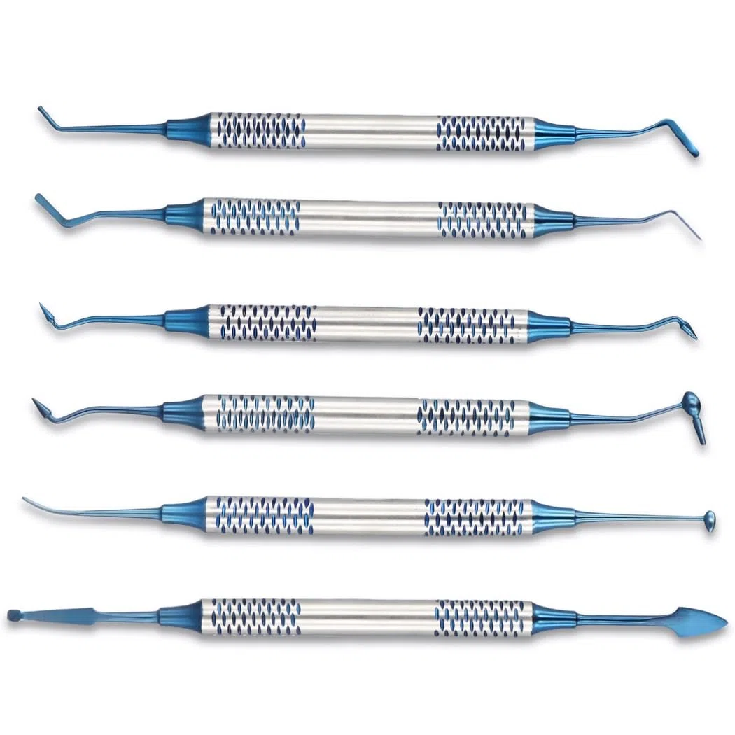 Instruments professionnels de restauration dentaire pour placement composite, 6 spatules de remplissage dentaire, outils dentaires à double extrémité pour le remplissage de résine composite