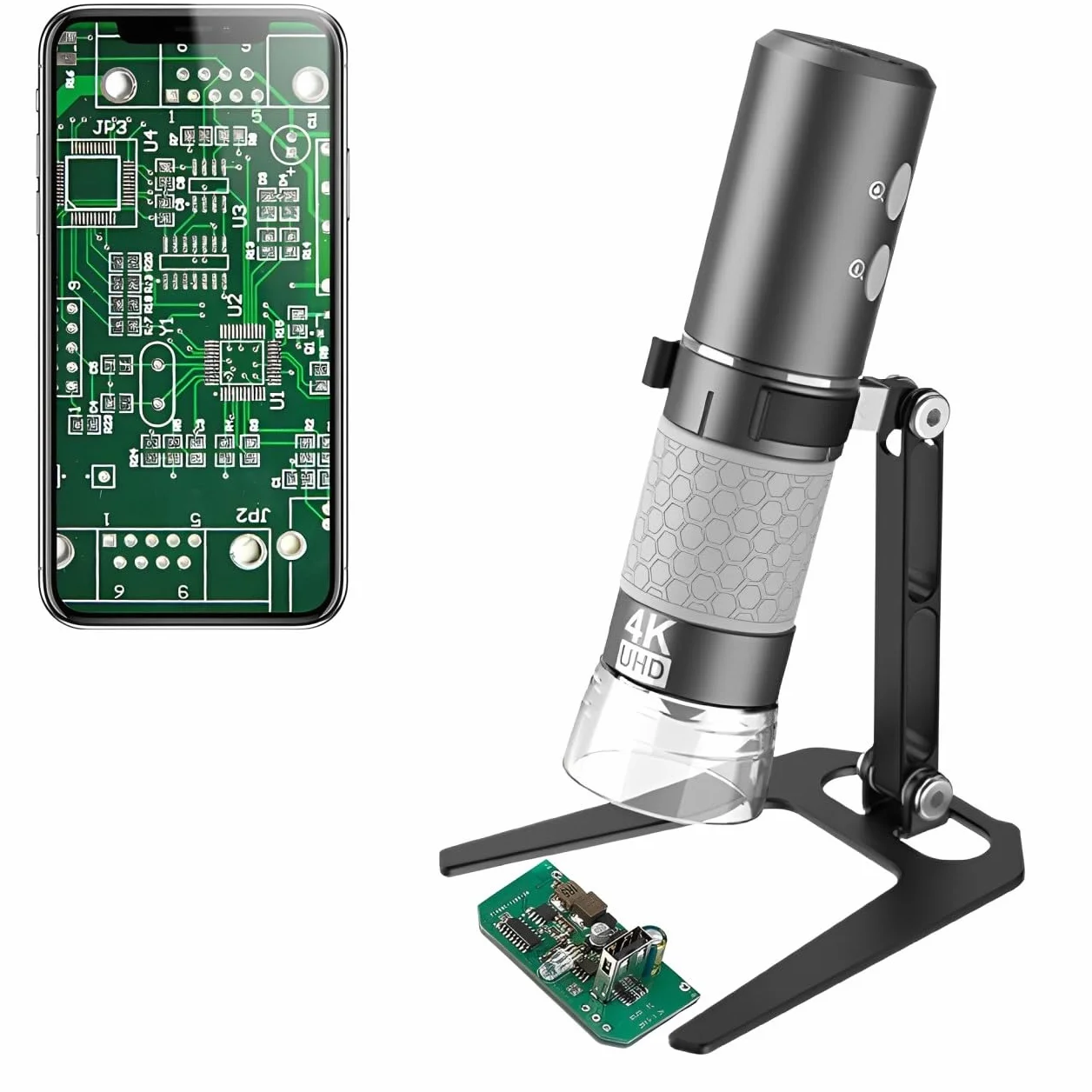 Jiusion Microscope Numérique Portatif WiFi USB, Grossissement 50-1000X Caméra 4K 3840x2160P 8 LED Support Métal