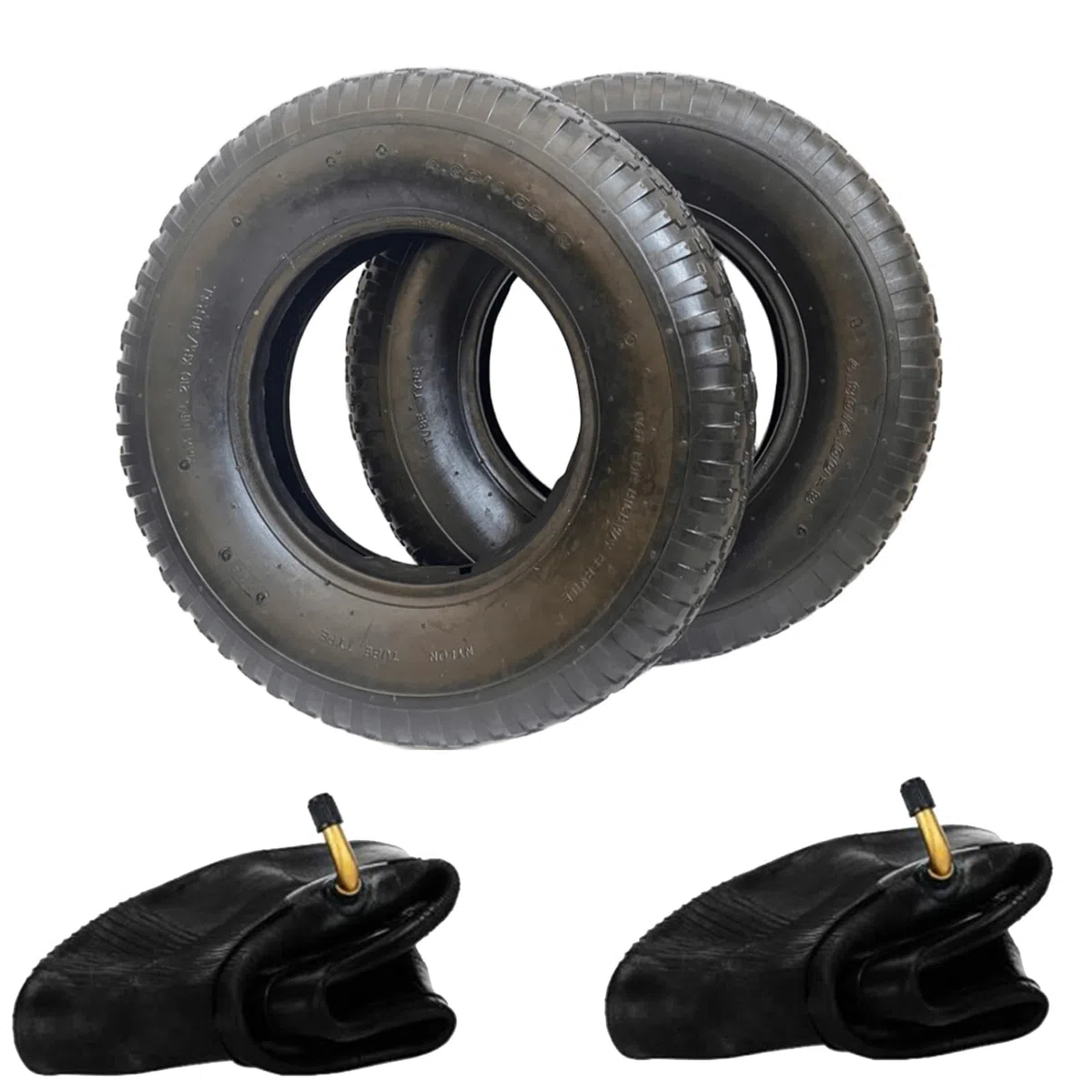 Lot de 2 pneus de brouette 4.80/4.00-8 avec chambre à air - 4PR - Pneu en caoutchouc renforcé - Charge maximale de 250 kg - Profil rainuré profond - Toutes saisons - Valve d'angle