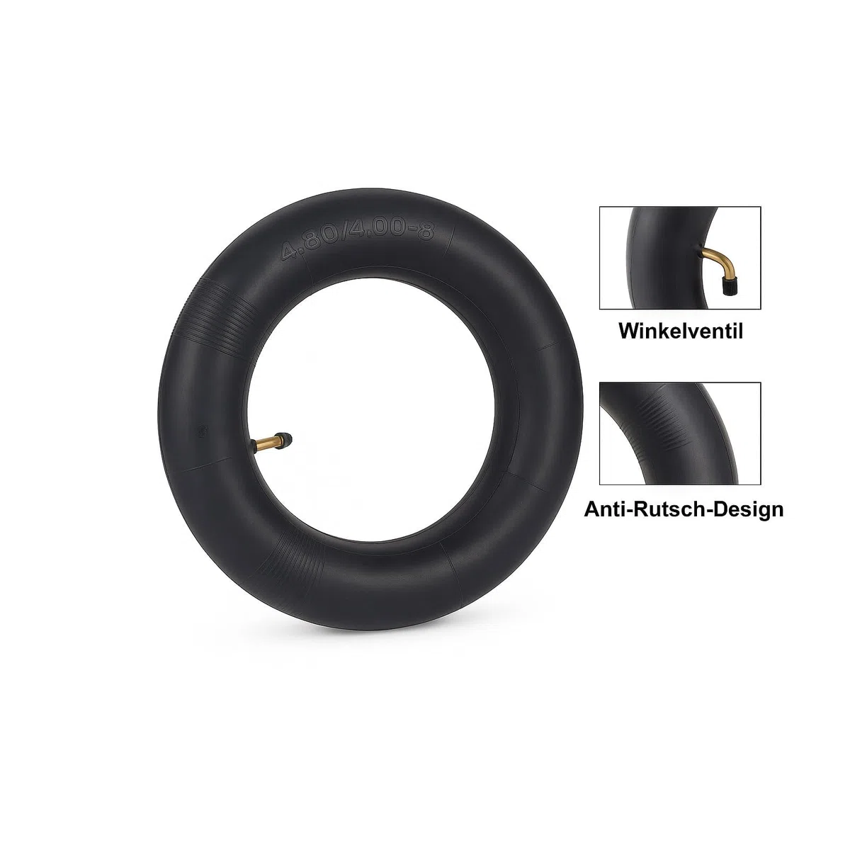 Lot de 2 pneus de brouette 4.80/4.00-8 avec chambre à air - 4PR - Pneu en caoutchouc renforcé - Charge maximale de 250 kg - Profil rainuré profond - Toutes saisons - Valve d'angle