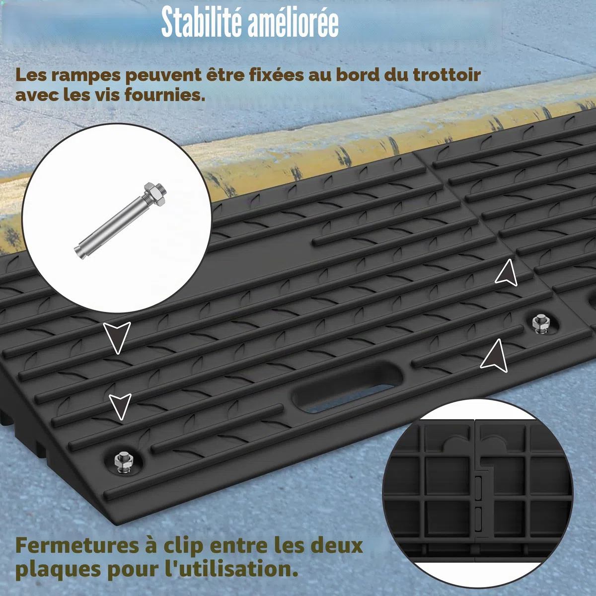 UISEBRT Lot de 2 rampes de trottoir en caoutchouc pour bordures, allées, garages, rampes de seuil de porte robustes, avec fonction portable, antidérapantes et résistantes aux intempéries, noir, 53 x