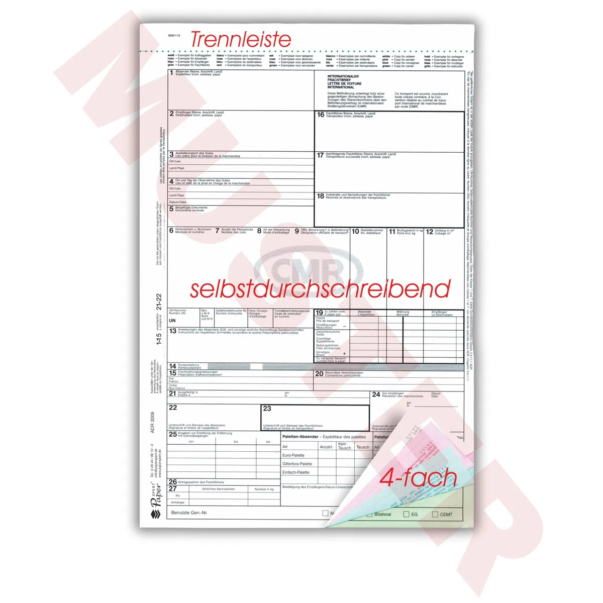 CMR Lot de 100 lettres de fret autocopiantes 4 compartiments Transport international ADR