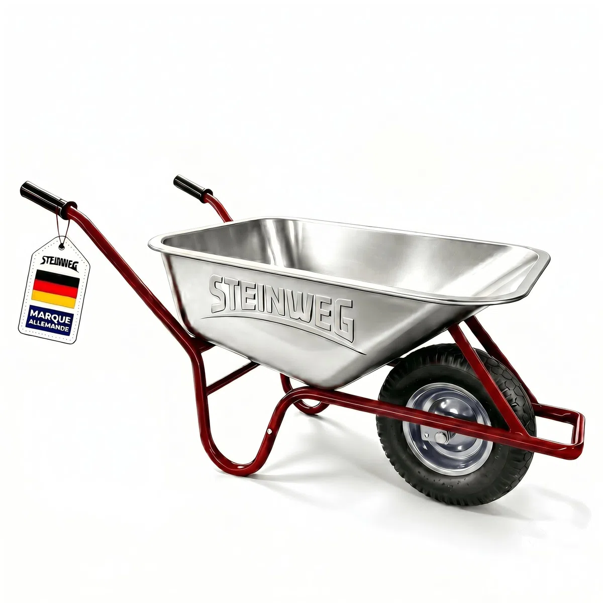 STEINWEG - Brouette de chantier - 100 l - 250 kg - Pneus pneumatiques avec bac galvanisé - Construction robuste pour le jardin et les besoins de construction - Pneus pneumatiques avec jantes en acier
