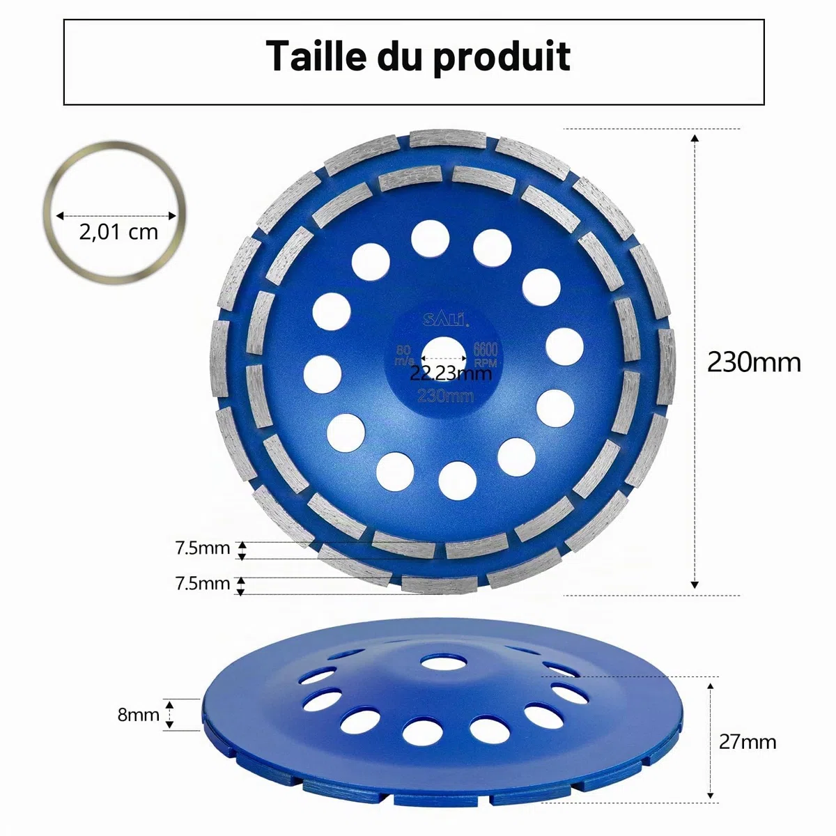 SALI Meule Diamantée 230 x 22,2 mm Double Rangée Disque Abrasif pour Béton Pierre Granit