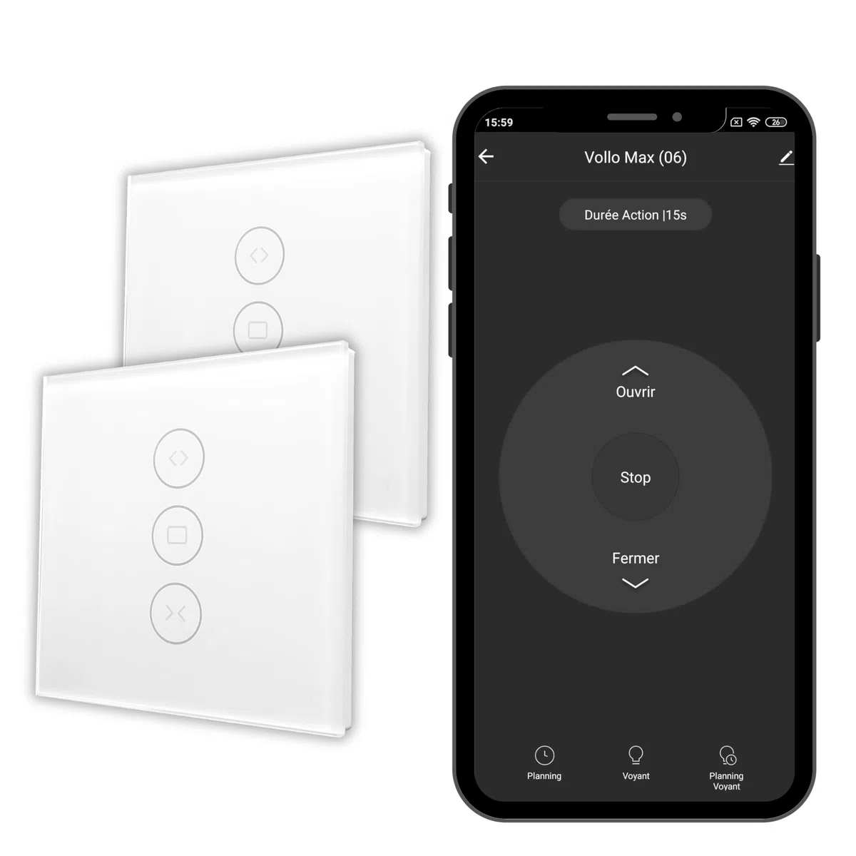 Konyks Vollo Max 3 - Lot de 2 interrupteurs connectés pour volets roulants - Installation facile, contrôle vocal avec Alexa, Google Home et Siri et à distance, programmation horaire,
