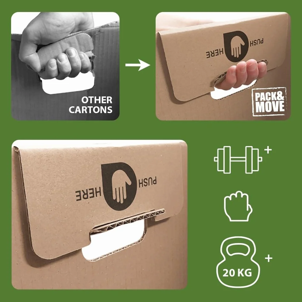 Pack and Move - Lot 50 Cartons Déménagement Premium - 60 X 30 X 30 - Extrême Résistance 30KG - Réutilisable - Poignées Renforcées - 3 Adhésifs Offerts