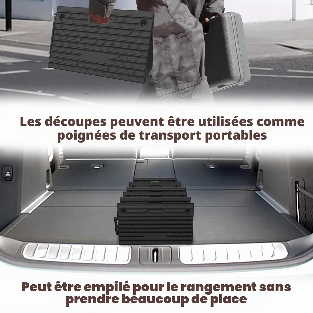 UISEBRT Lot de 2 rampes de trottoir en caoutchouc pour bordures, allées, garages, rampes de seuil de porte robustes, avec fonction portable, antidérapantes et résistantes aux intempéries, noir, 53 x