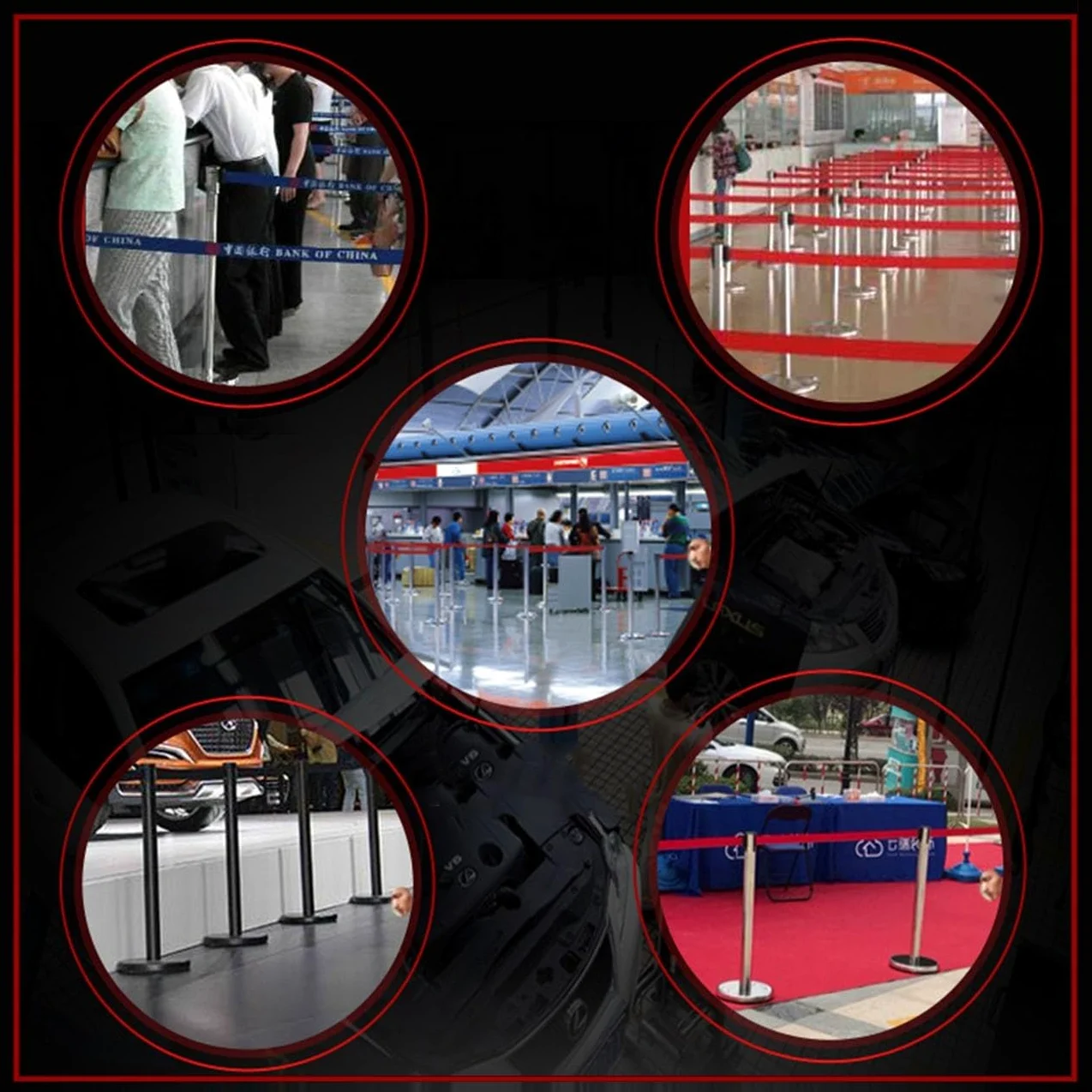 Barrière de Ceinture rétractable Rouge 10 m, barrière de cordon de sécurité murale pour file d'attente