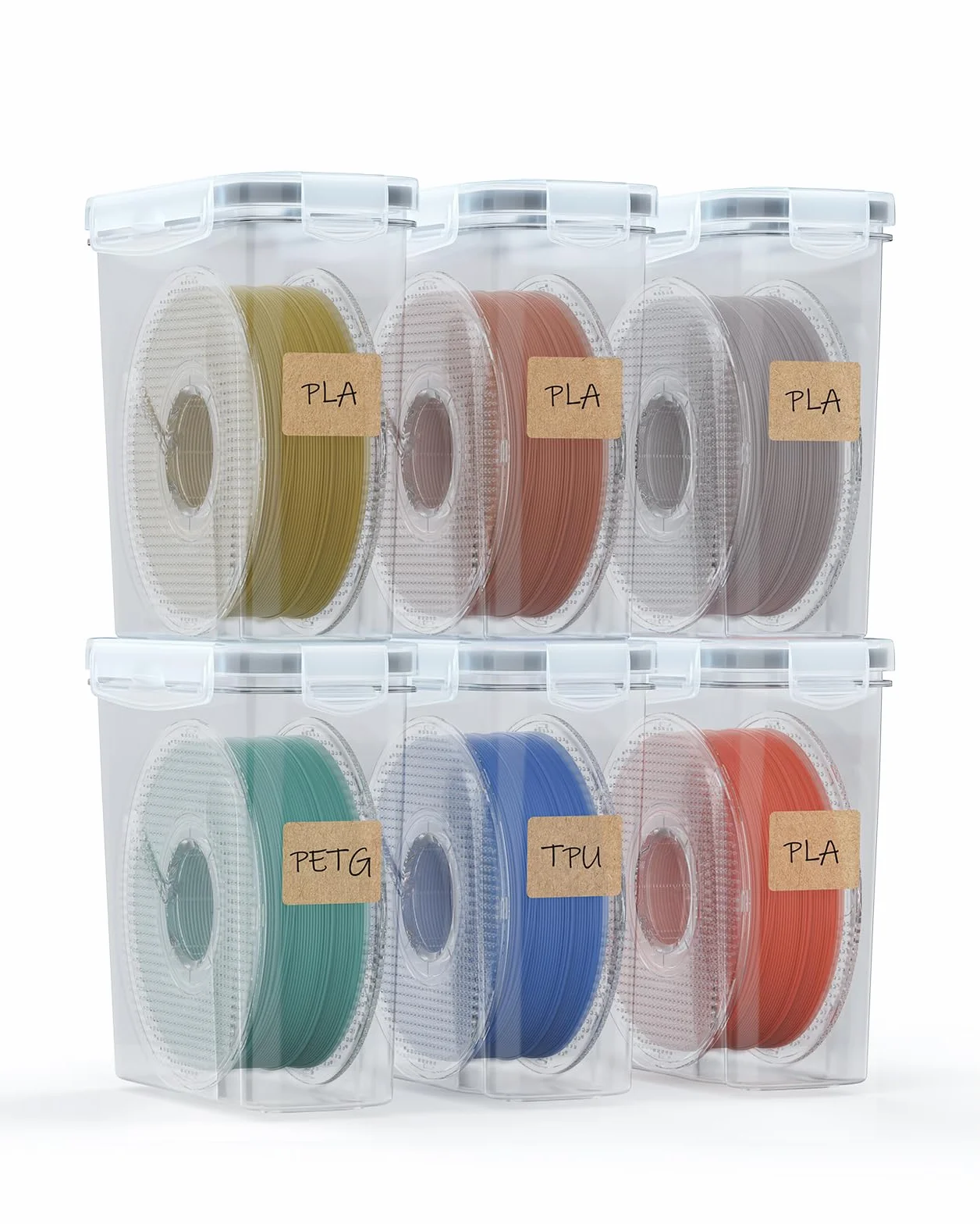 YOOPAI Boîte de rangement pour filament d'impression 3D - Lot de 6 conteneurs étanches avec dessicants et étiquettes