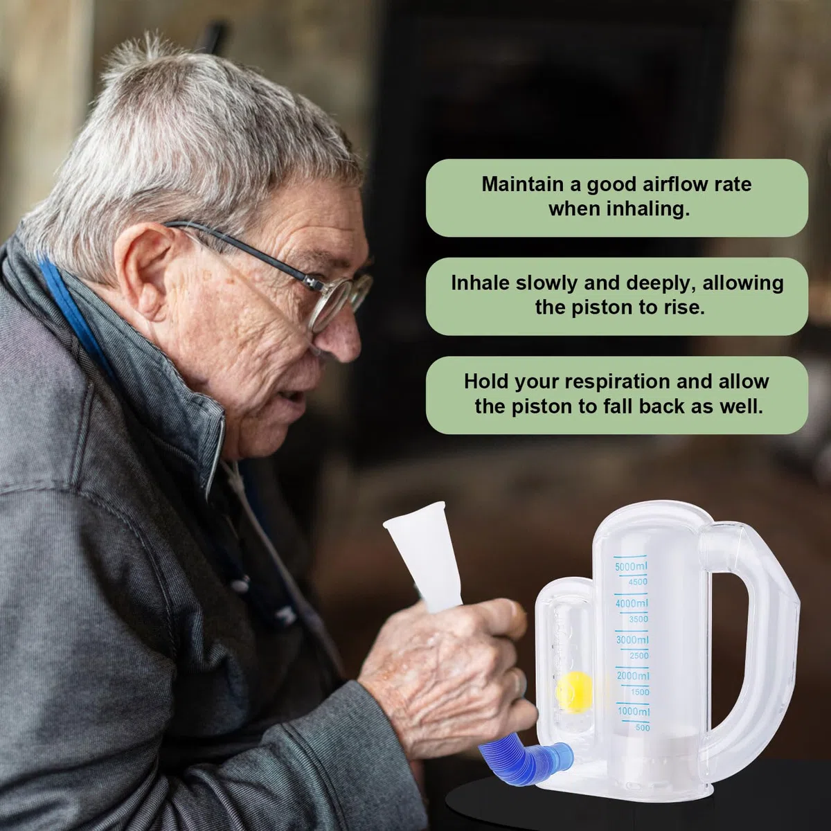 BOXOB Appareil d'Exercice Respiratoire pour Poumons, Mesure Volume d'Inhalation 5000ml Spiromètre Incitatif Adultes avec Indicateur Débit à Bille pour Inhalation Respiration Entraînement Pulmonaire