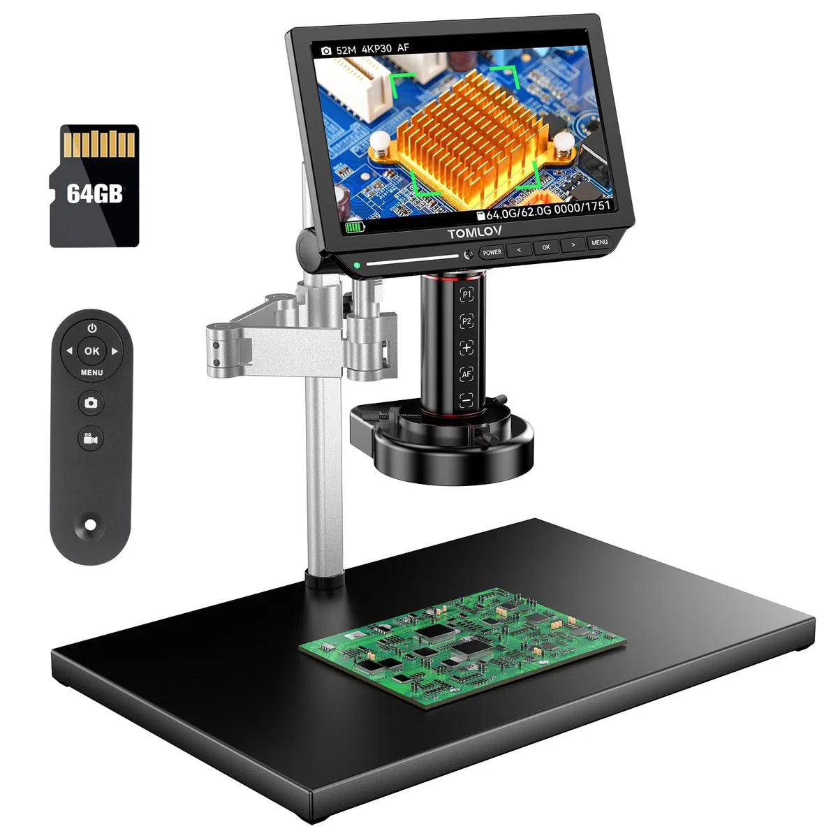 TOMLOV TM4K-AF Max Microscope Numérique Autofocus 4K 2000X HDMI 10,1" IPS Bras Rotatif 360 52MP Caméra pour Soudure