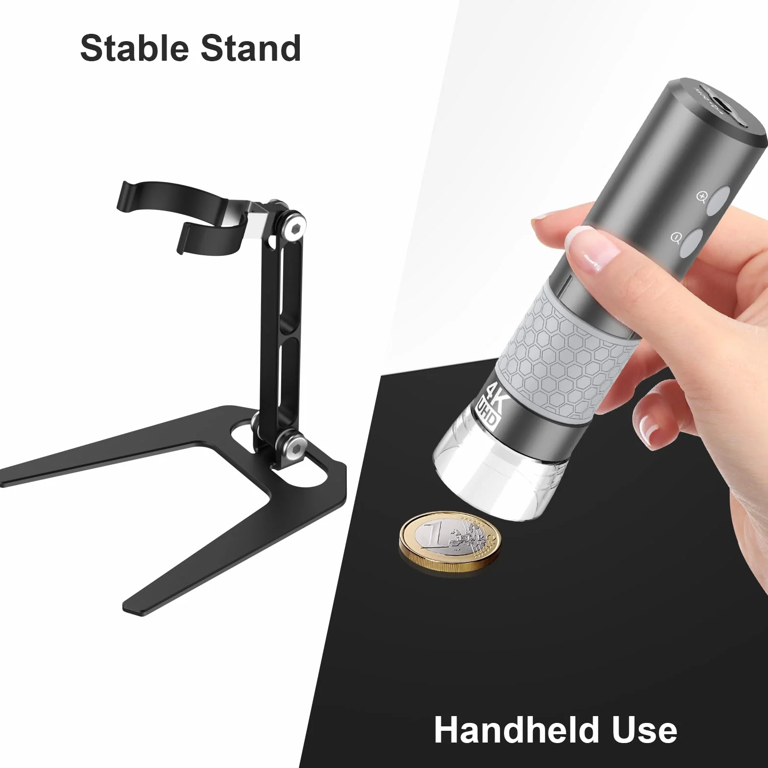 Jiusion Microscope Numérique Portatif WiFi USB, Grossissement 50-1000X Caméra 4K 3840x2160P 8 LED Support Métal