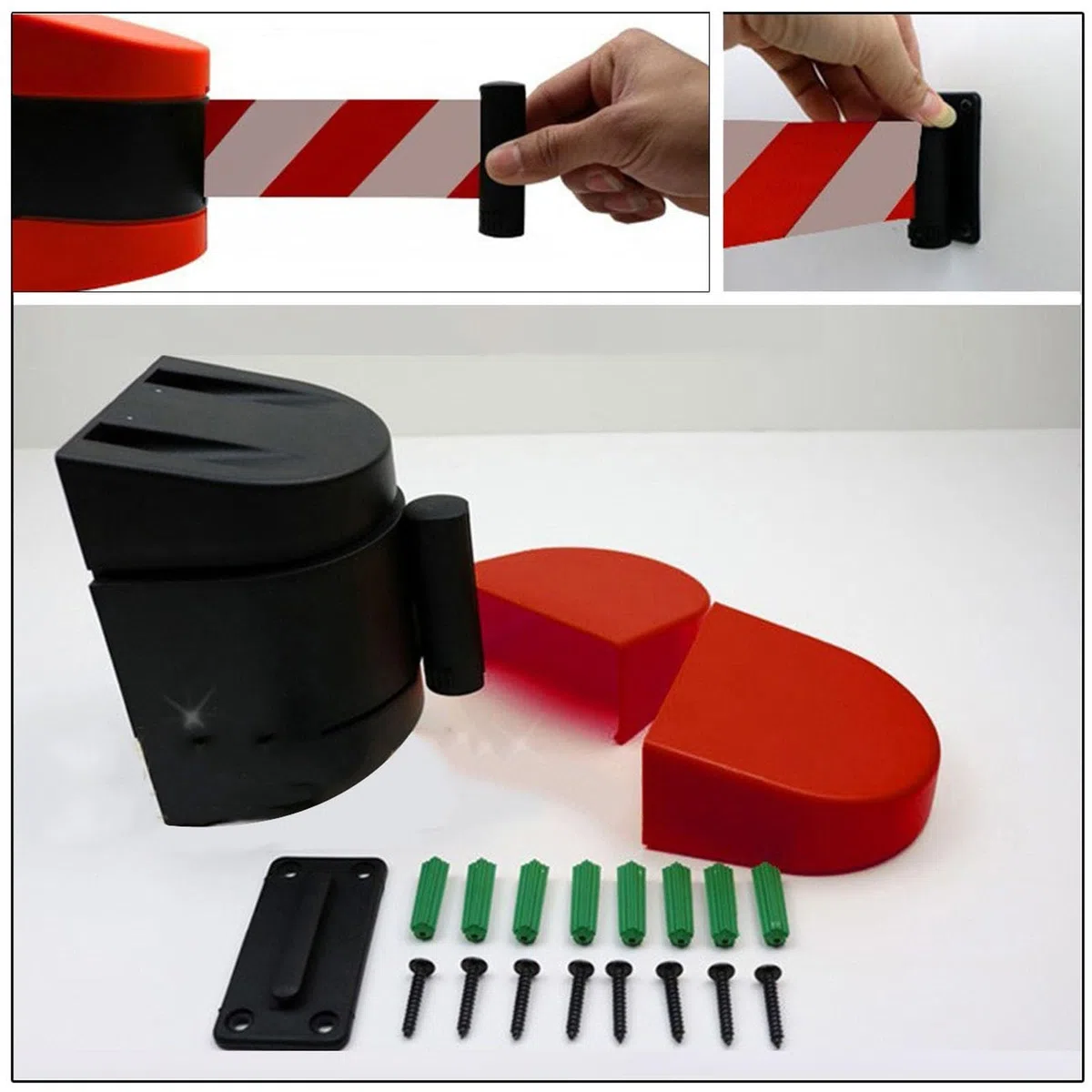 Barrière de Ceinture rétractable Rouge 10 m, barrière de cordon de sécurité murale pour file d'attente