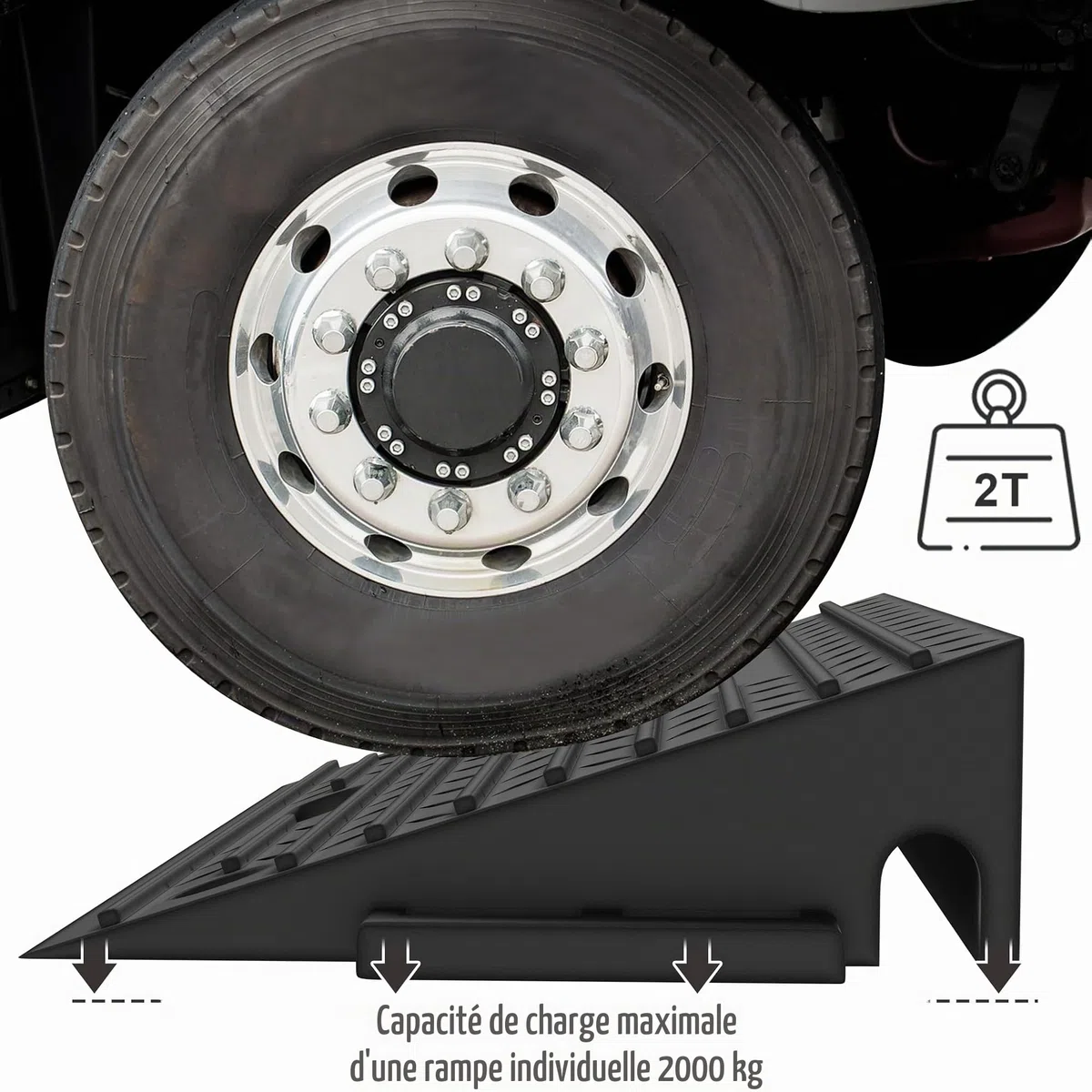 UISEBRT Lot de 2 rampes de trottoir en caoutchouc pour bordures, allées, garages, rampes de seuil de porte robustes, avec fonction portable, antidérapantes et résistantes aux intempéries, noir, 53 x