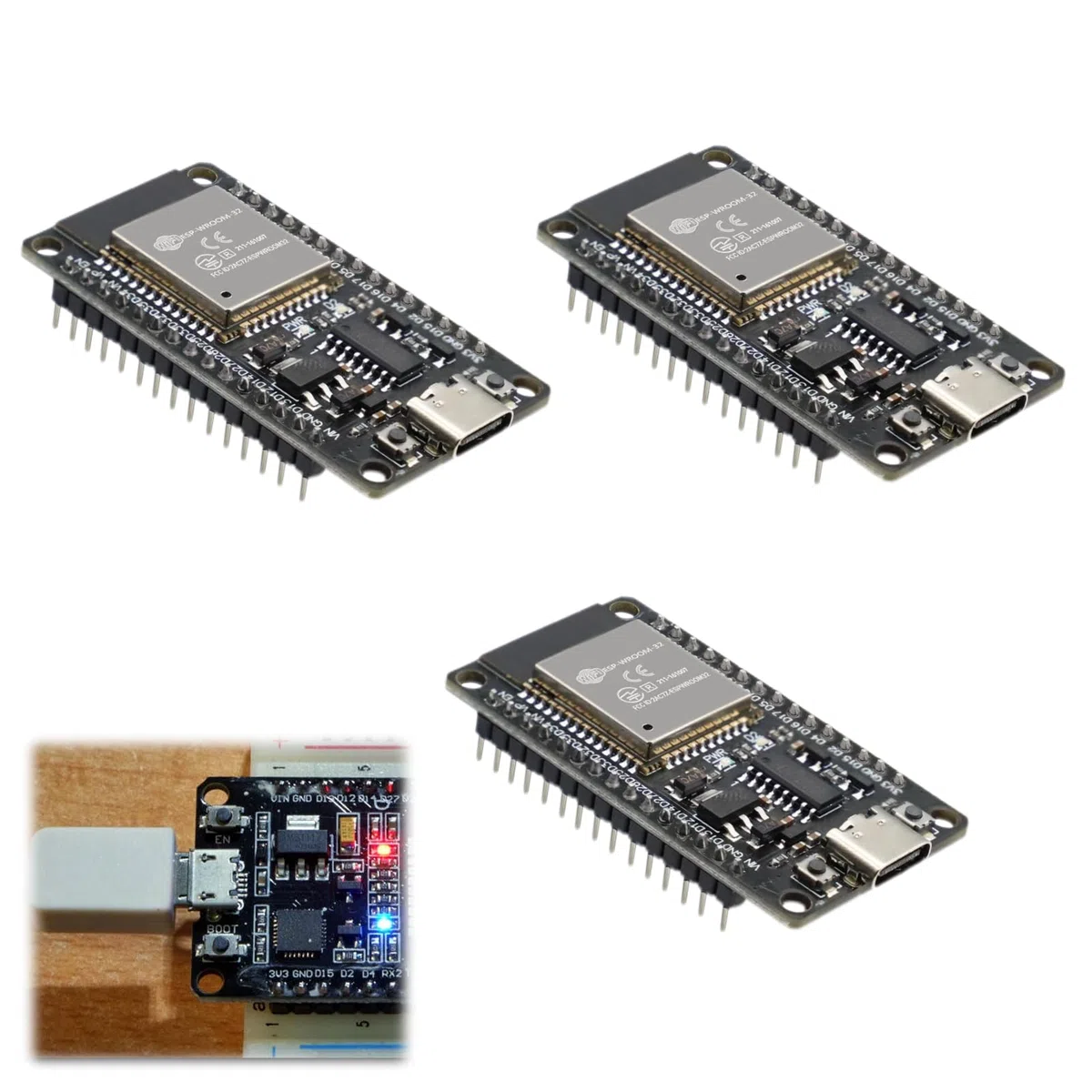 Esp32 Wroom, 3 pièces Esp 32, Esp32 Devkit V1, Esp32 Wroom-32 Development Board, Wi-Fi, Bluetooth, Ble, 2.4 Ghz, Supports WiFi Bluetooth Compatible.