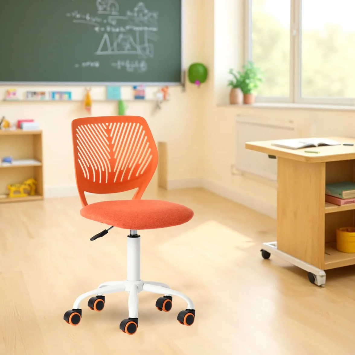 Chaise de Classe Compacte Ergonomique pour Enfants, Dossier en Maille Respirante, Hauteur Réglable, Citrus