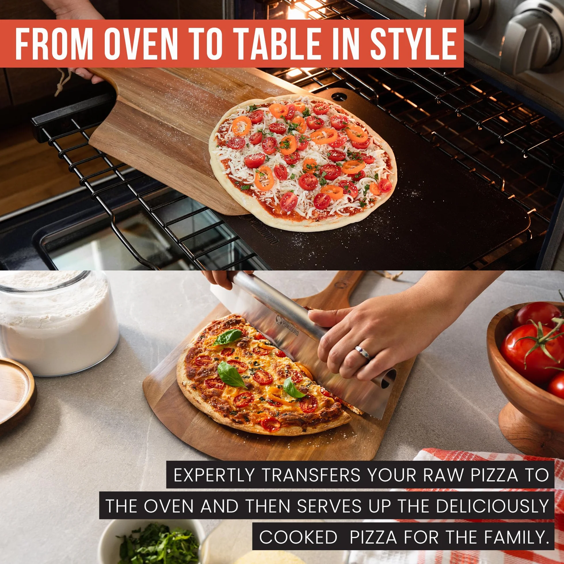 Chef Pomodoro | Pelle à Pizza en Bois d'Acacia Léger (30 cm), Pelle Pizza, Planche à Pizza de Preparation et Lancement de Pizza et Pain faits Maison, Accessoire pizza convient au Four