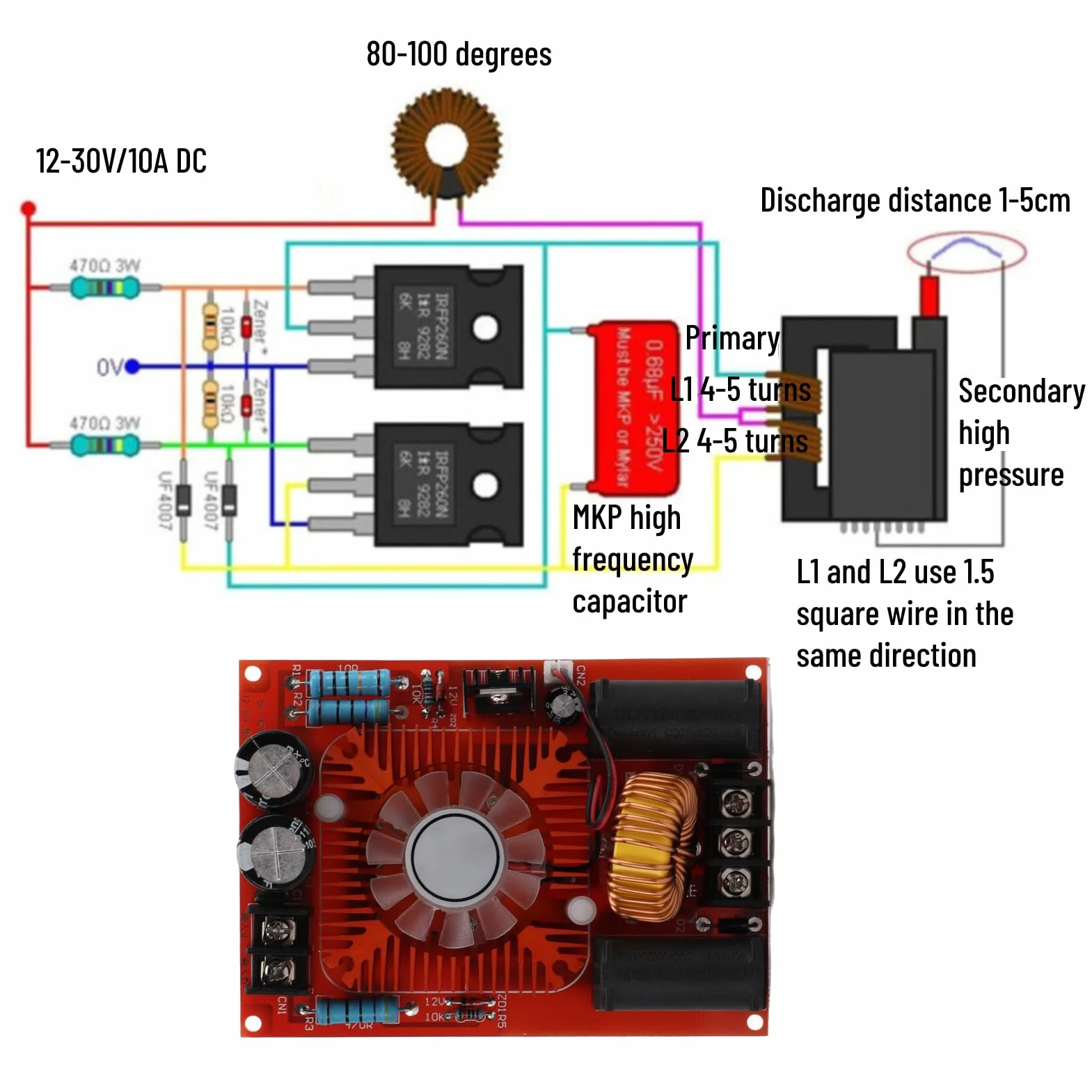 DC12-30V Carte De Pilote ZVS Module De Carte De Chauffage De Bobine Haute Tension Bobine D'alimentation de Chauffage par Induction