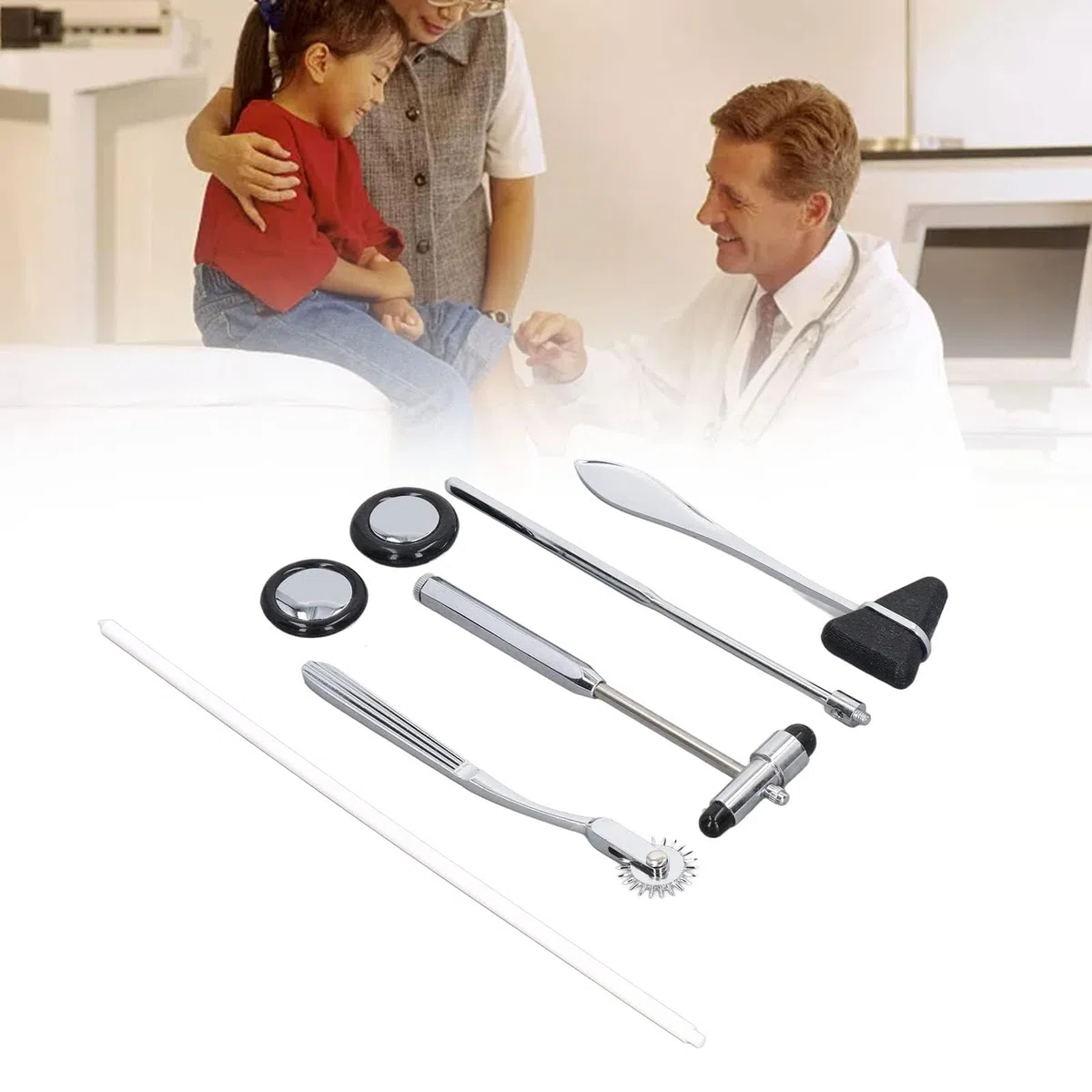 Ensemble 5 Marteaux Neurologiques Acier Inoxydable, Marteau Main Neurologique Portable Multifonctionnel pour Examen Système Nerveux