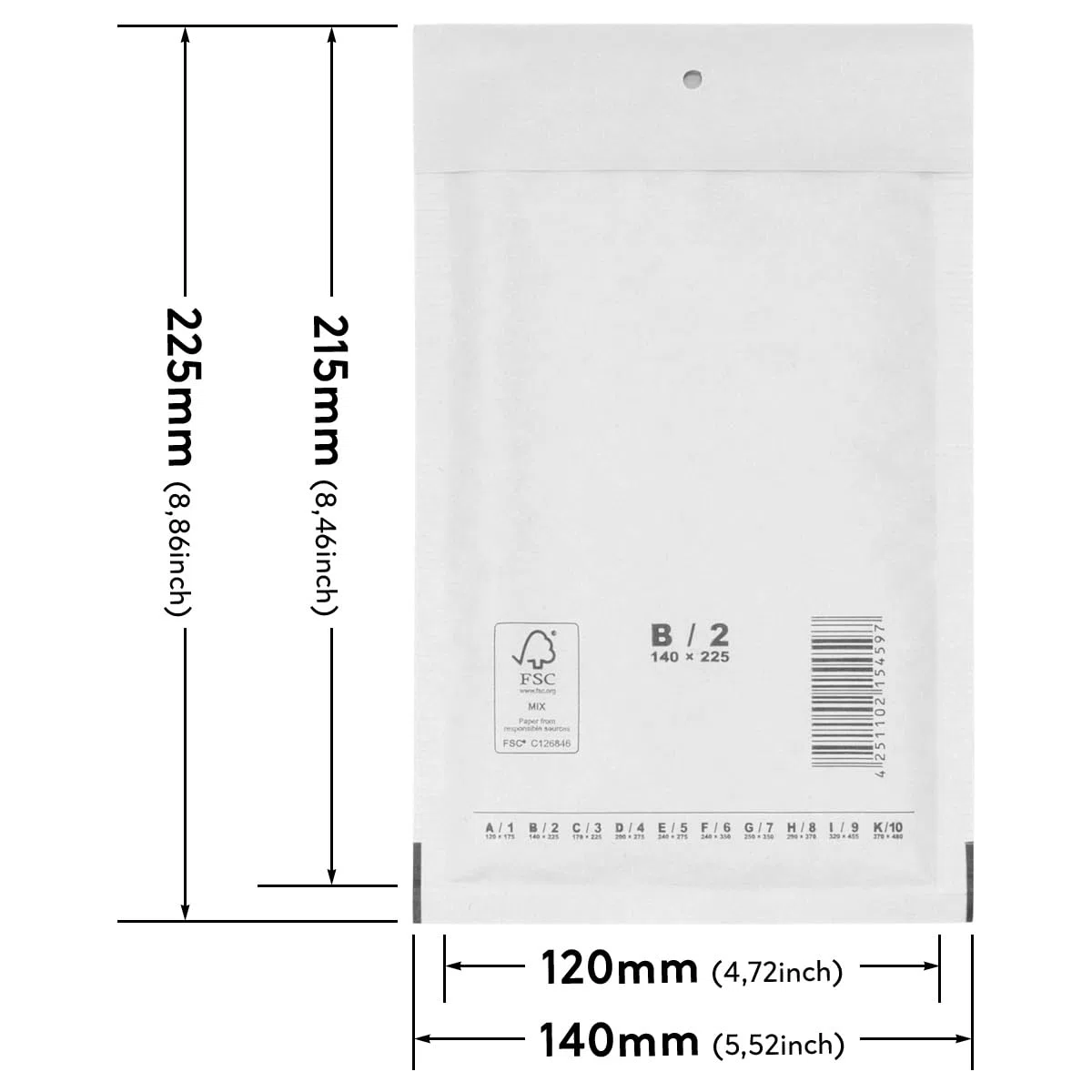Pochettes à bulles 140 x 225 mm blanc autocollant 100 pièces