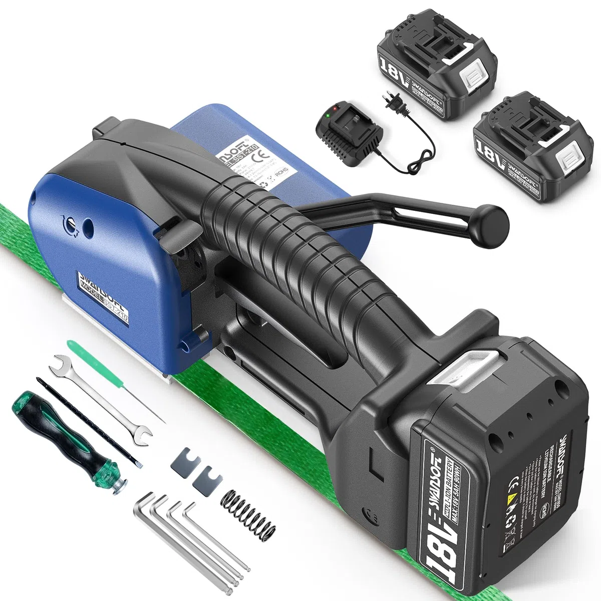 SWANSOFT Cercleuse Électrique Automatique pour Sangles PP/PET 13-16 mm, Machine de Cerclage avec 2 Batteries 5000 mAh