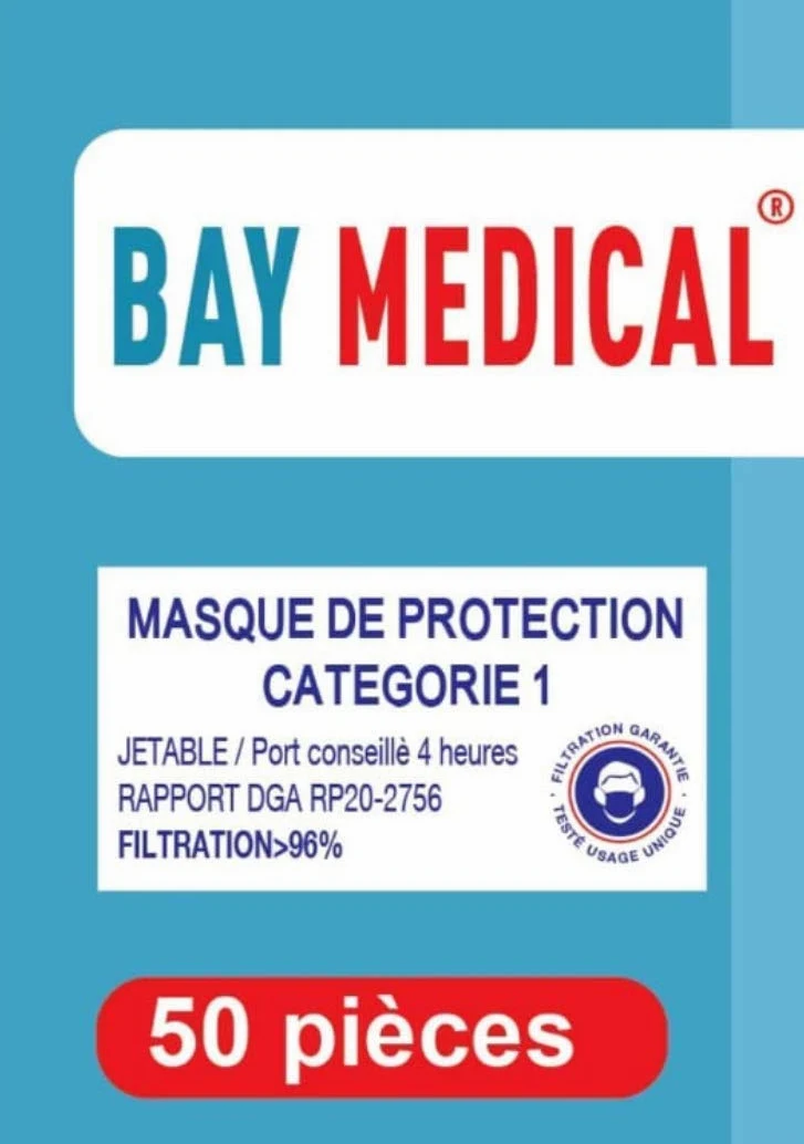 100 Masques Barrières de Protection Jetables fabriqués en France Coloris Noir - Validés DGA UNS1 (100)