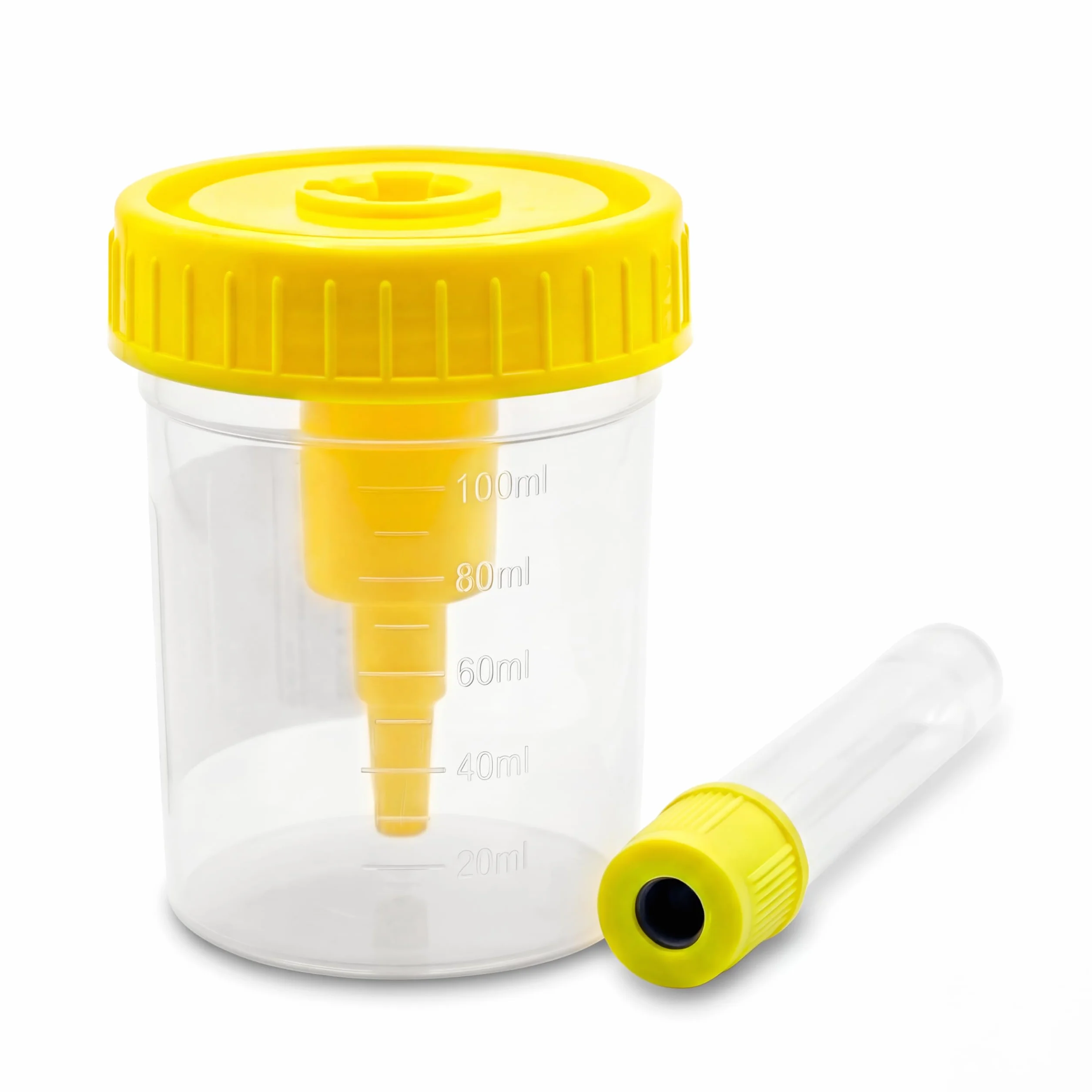 KMINA Kit de Prélèvement d'Urine sous Vide (150 unités), Flacon de 100 ml avec Graduation et Tube sous Vide de 9 ml, Système Clos et Hygiénique