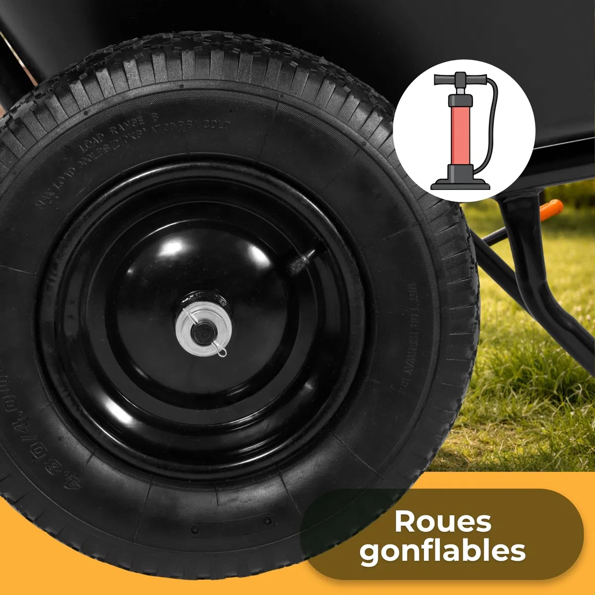SPRINGOS - Brouette de jardin 300 litres à deux roues, capacité 160 kg, roues pneumatiques, bac en plastique, montage facile, pour travaux de jardinage et de construction