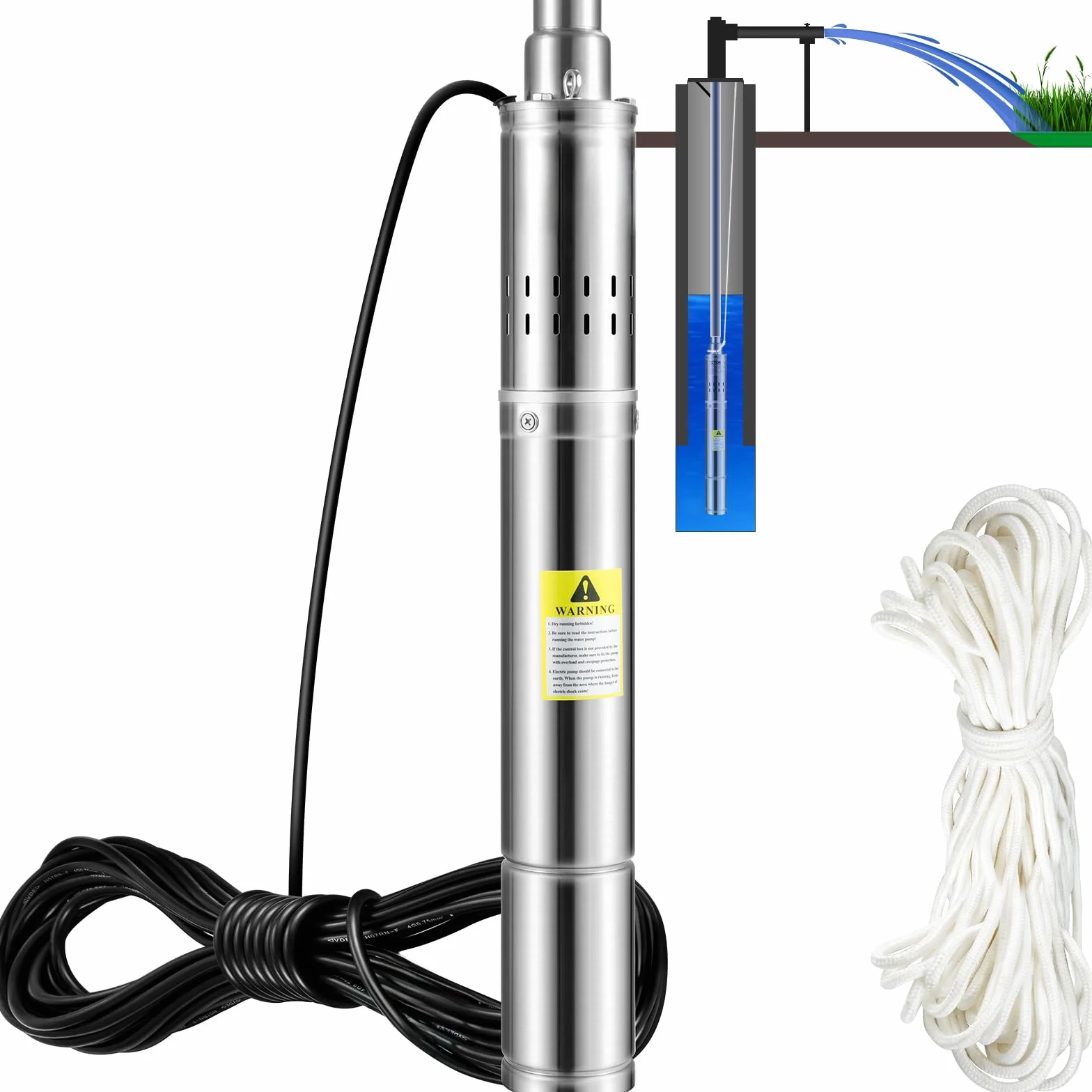 VEVOR Pompe Immergée pour Puits 2100 L/h 108 m Pompe à Eau pour Puits Profond en Acier Inox, Pompe à Eau Électrique 550 W, Pompe de Puits Submersible Automatique Usage Domestique Agricole Industriel