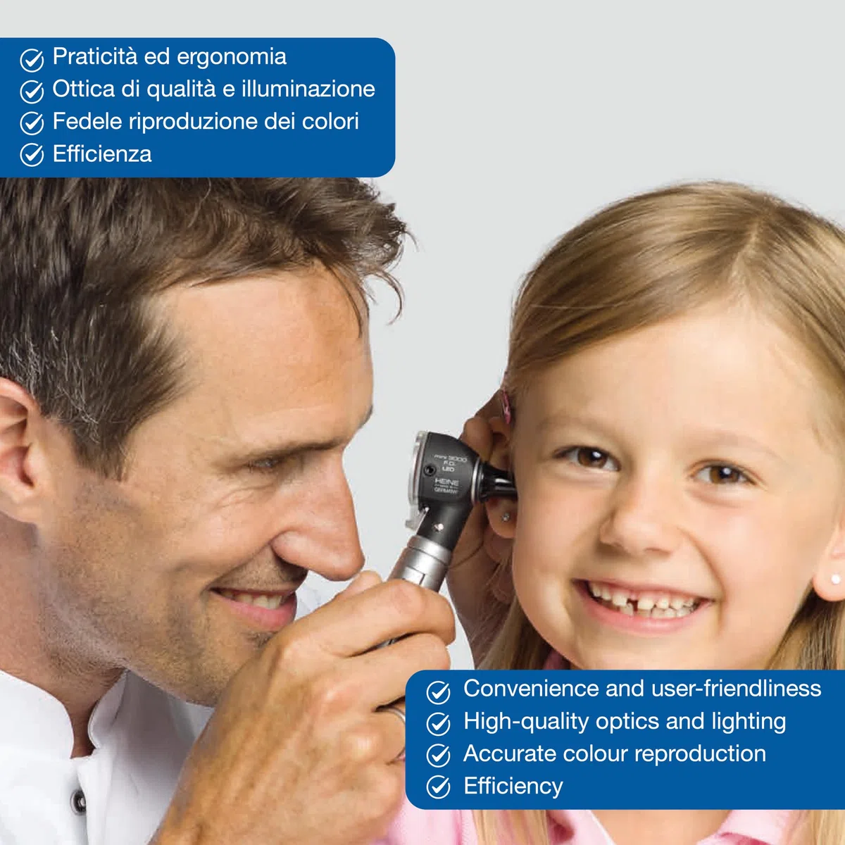 HEINE - Mini otoscope 3000 LED 2,5 V DIRECT, noir – Compact et précis pour examens auriculaires