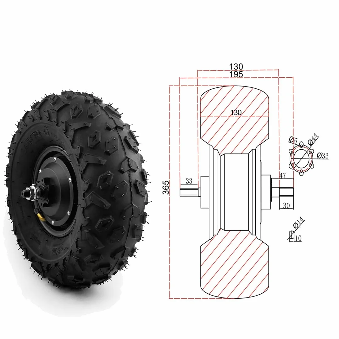 L-faster Kit moteur de moyeu de brouette 36 V 48 V 350 W 500 W tout-terrain 36,5 cm