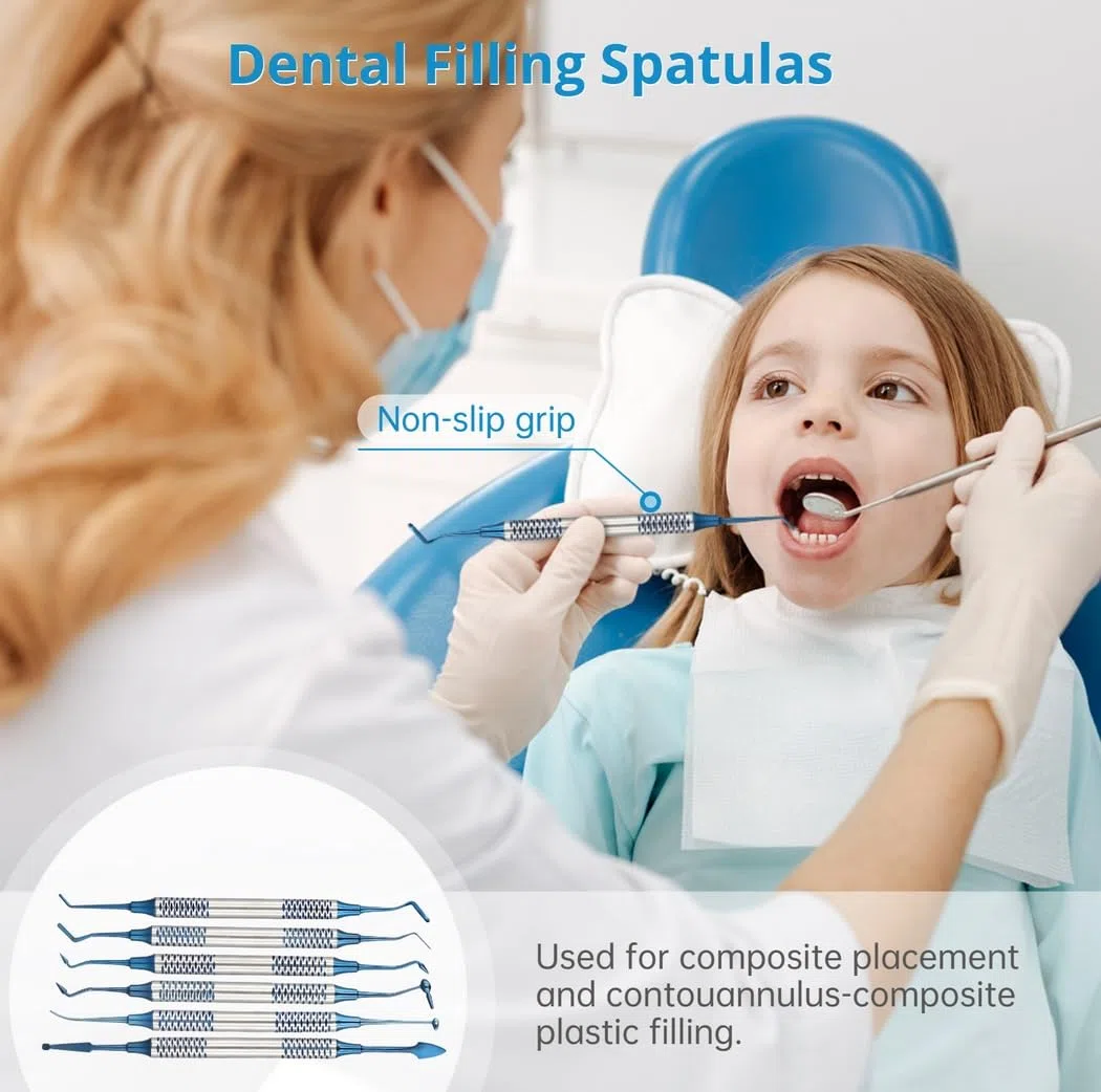 Instruments professionnels de restauration dentaire pour placement composite, 6 spatules de remplissage dentaire, outils dentaires à double extrémité pour le remplissage de résine composite