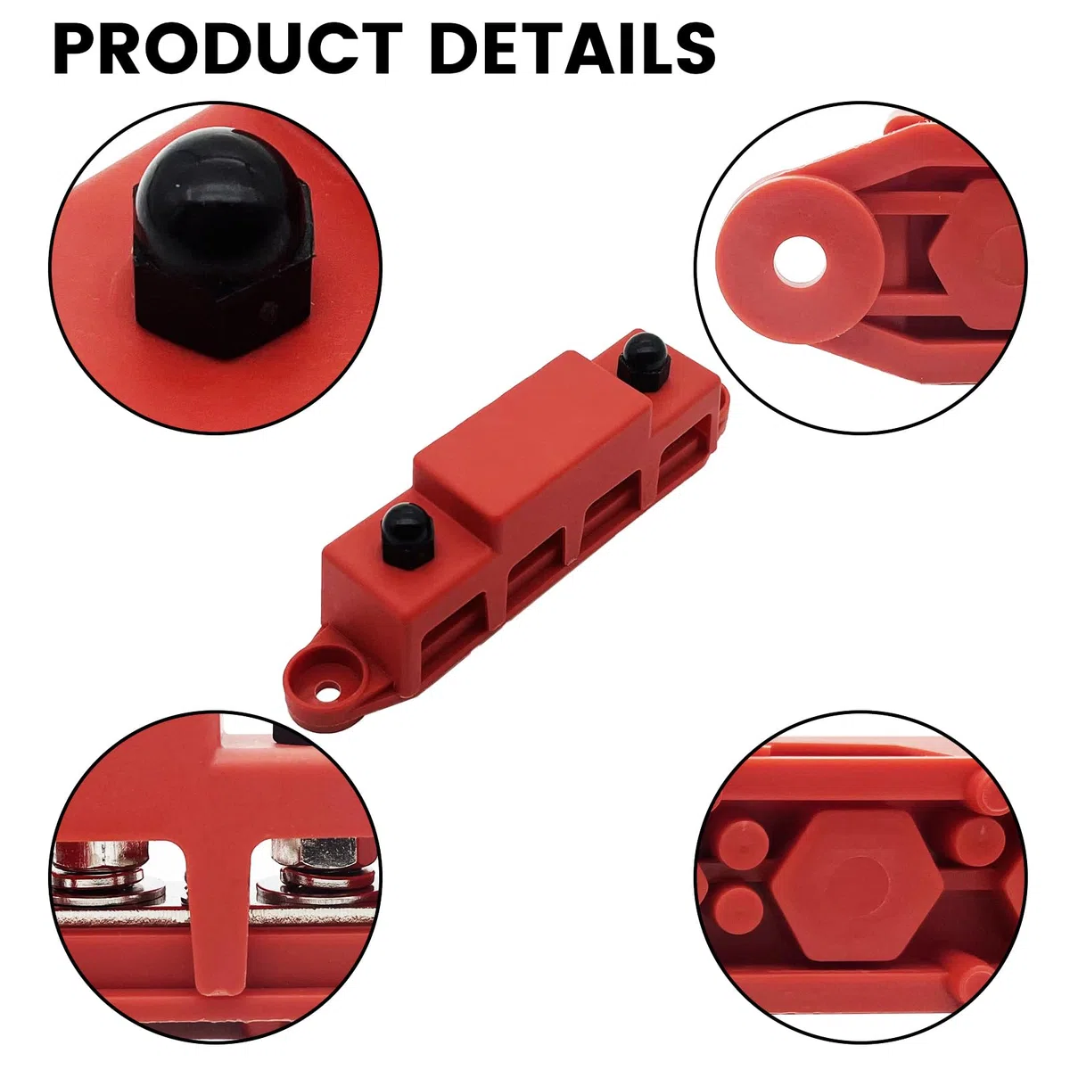 Bloc de Distribution D'alimentation 12V-48V dc Bus Bar, 250A Barre de Bus Rails de Collecte Couvercle avec 4 X M10(3/8") Boulons de Raccordement pour Voiture Camion Bateau (Rouge & Noir)