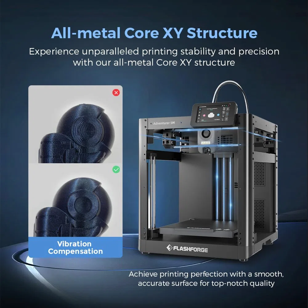 FLASHFORGE imprimante 3D Adventurer 5M, FDM imprimante 3D de nivellement entièrement automatique, impression Haute Vitesse Max 600mm/s, structure XY de base, grande taille d'impression 220*220*220mm