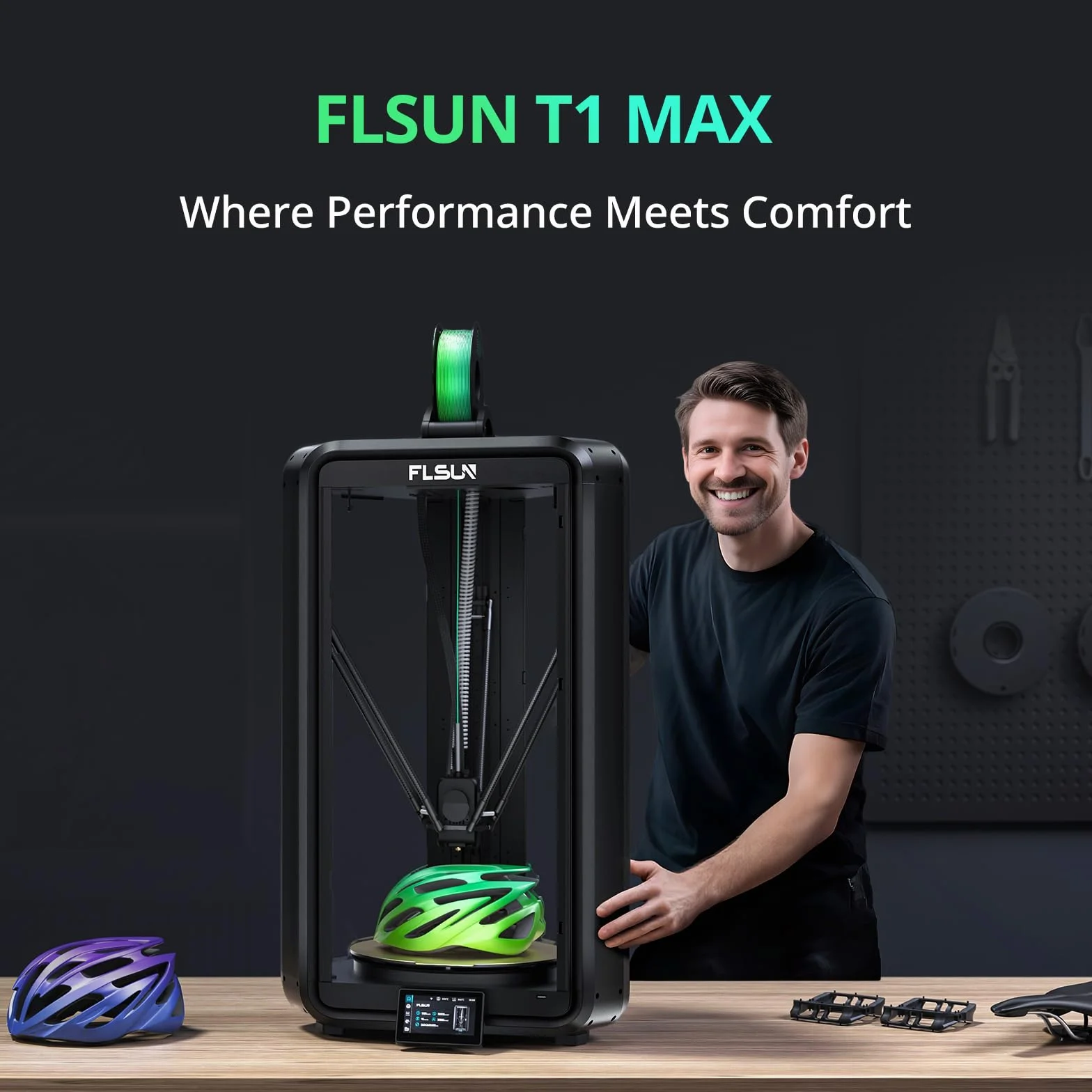 FLSUN T1 Max Imprimante 3D Delta, 1000 mm/s Vitesse Haute Précision, Design Ultra-Silencieux pour Bureau, Busette Acier & Nivellement Automatique, Format d'impression Grand 300x300x297 mm