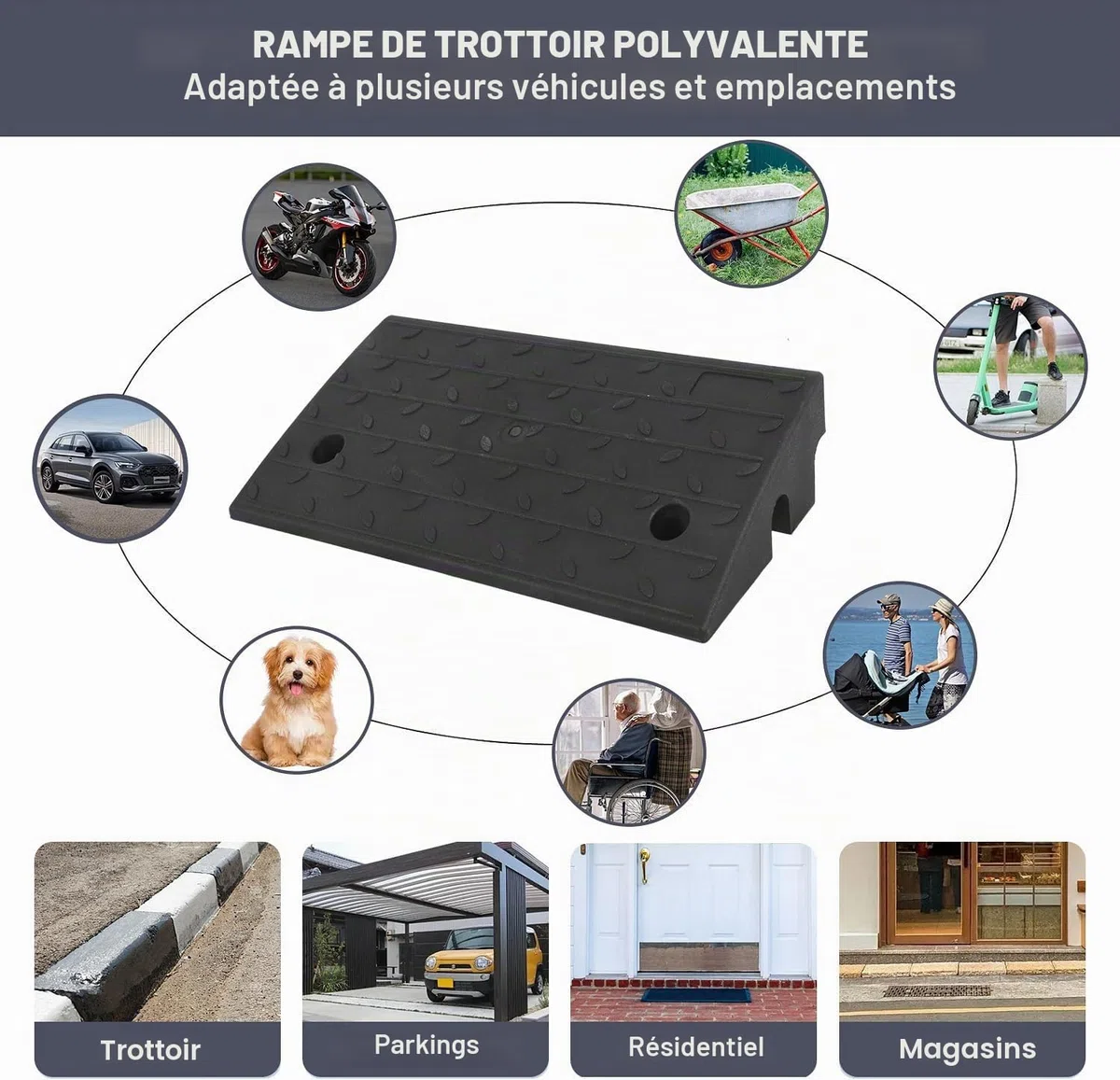 Lot de 2 rampes de seuil légères pour fauteuil roulant, hauteur de 12 cm, très résistante, pour garage, trottoir, camion, scooter (hauteur 12 cm)